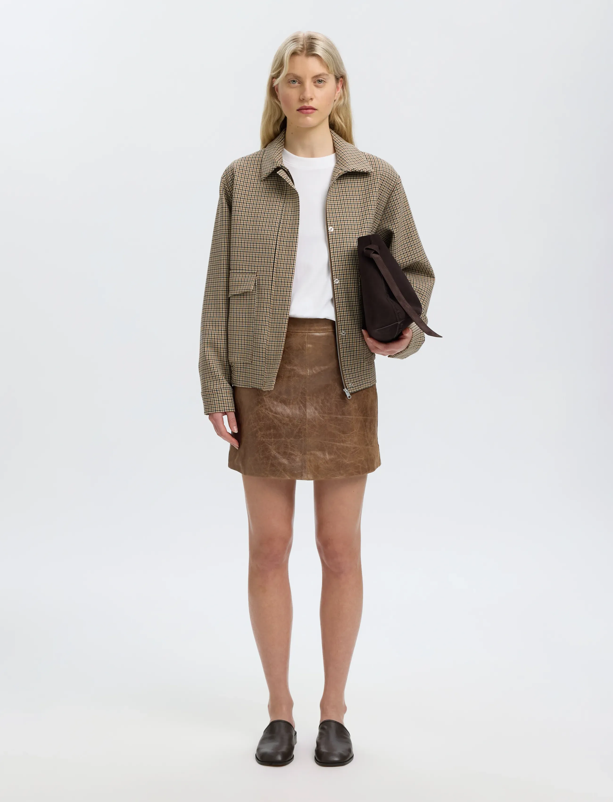 Selected - SLWJIL LEATHER HW MINI SKIRT - delicioso - 5