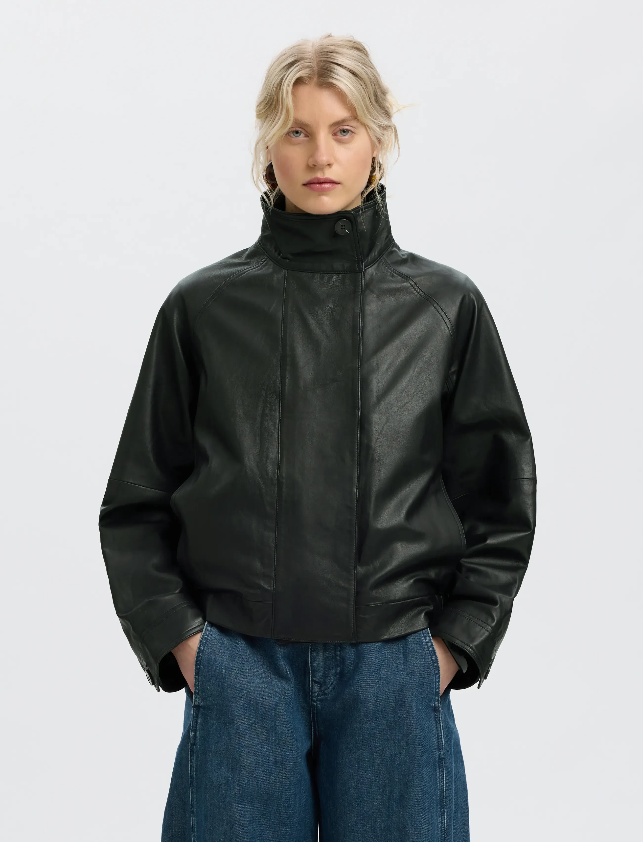 Selected Slwzenia Leather Jacket, 42, Jackets, Schwarz - Leather, Frauen