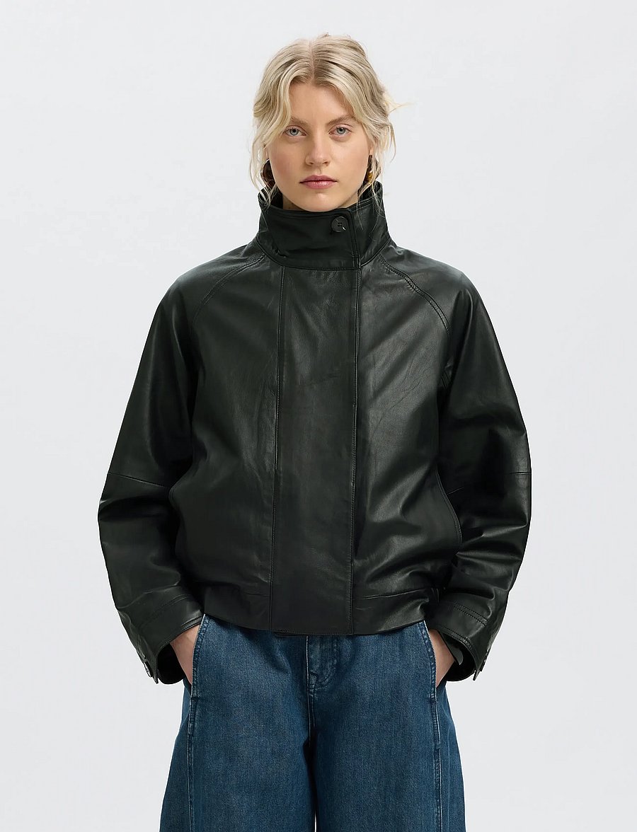 Selected - SLWZENIA LEATHER JACKET - black - 0