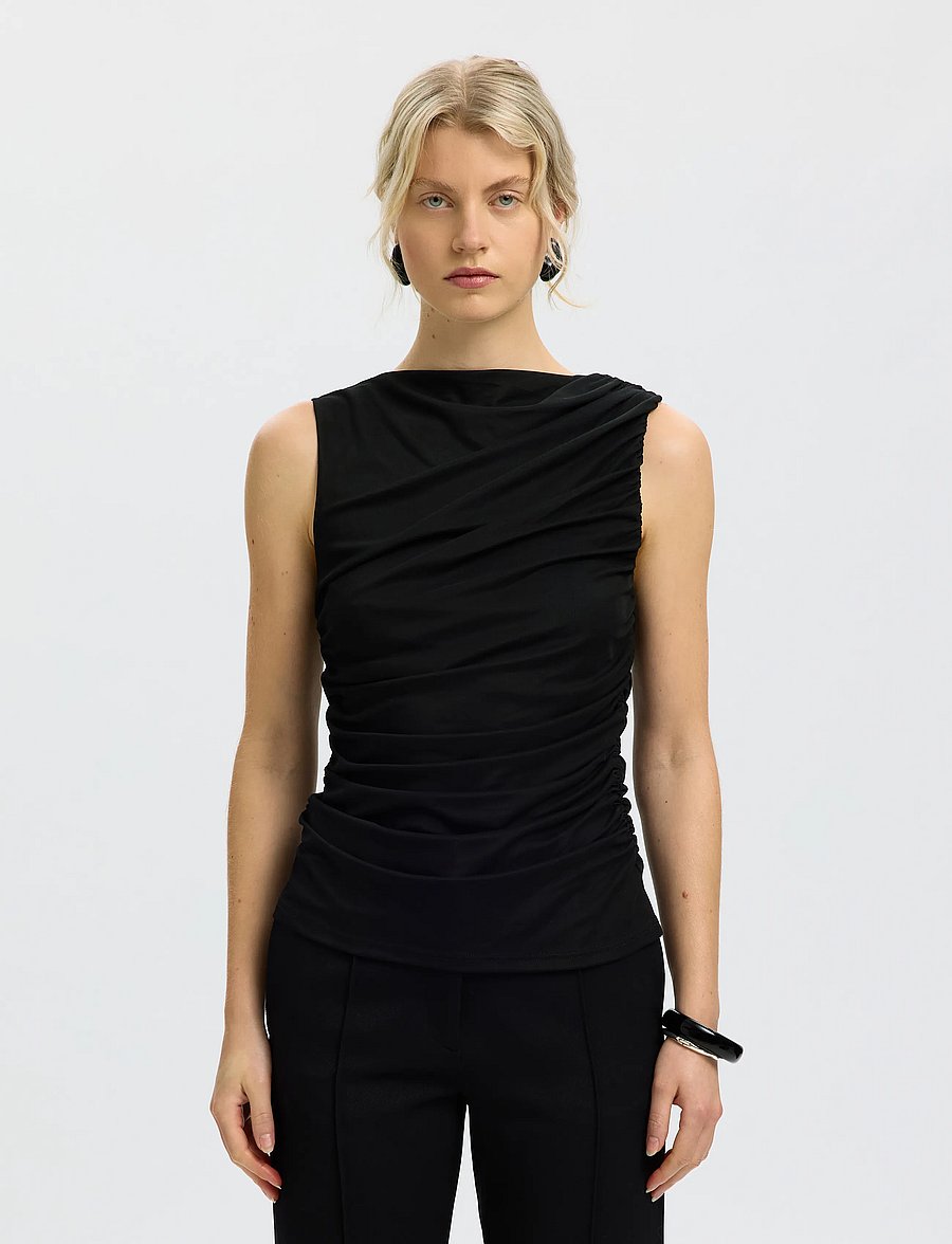 Selected - SLWMIRA FITTED SL TOP - linnen - black - 0