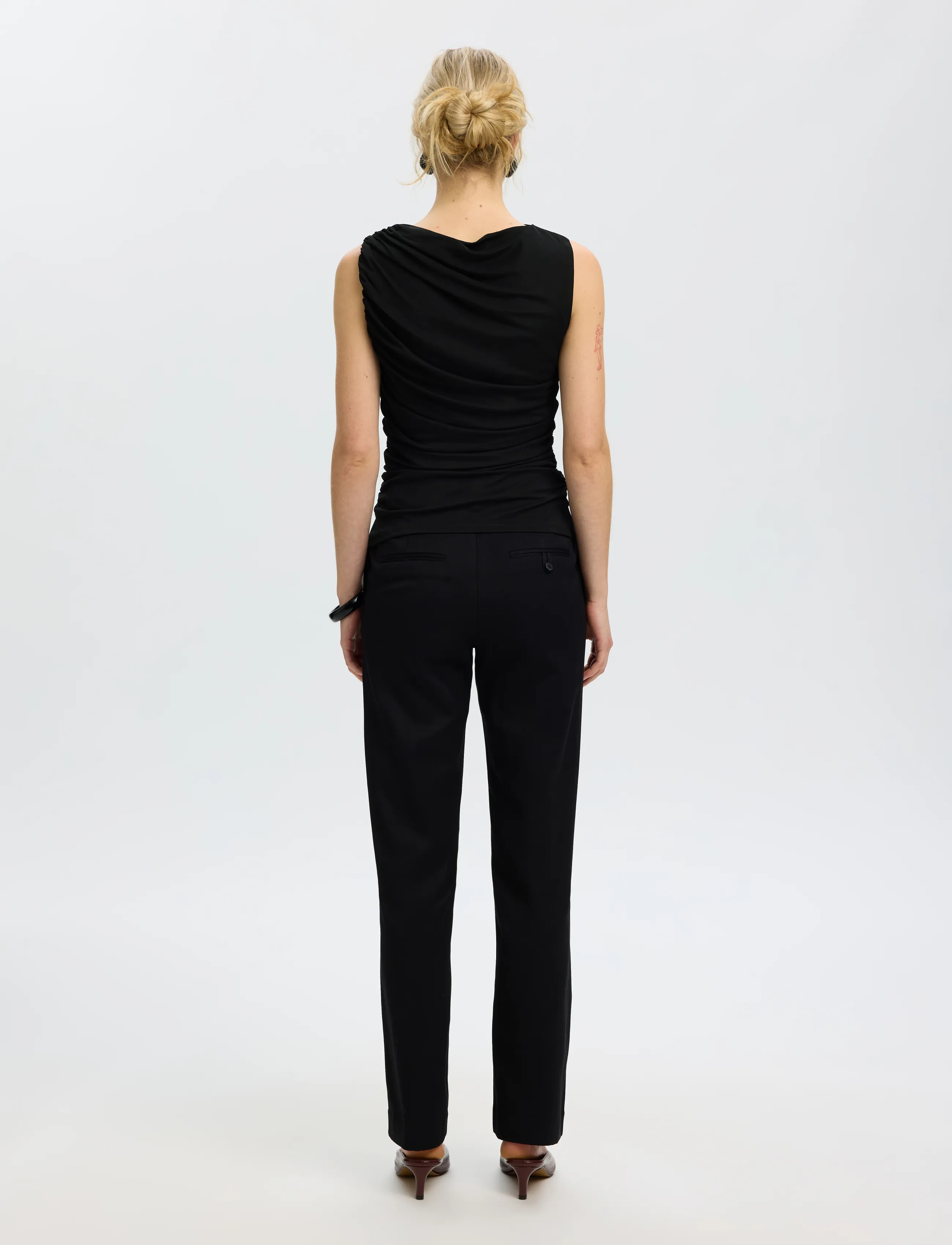 Selected - SLWMIRA FITTED SL TOP - linnen - black - 2