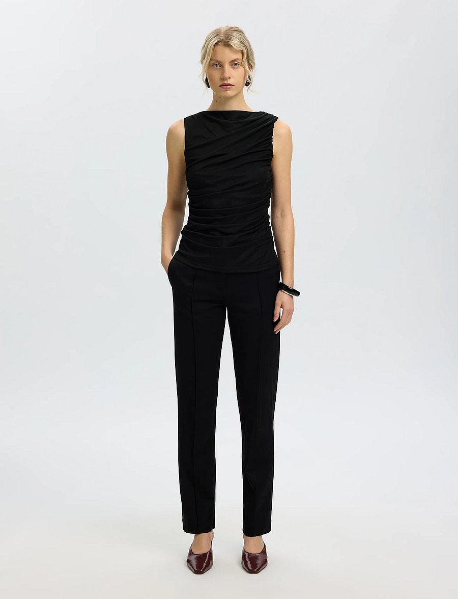 Selected - SLWMIRA FITTED SL TOP - linnen - black - 3