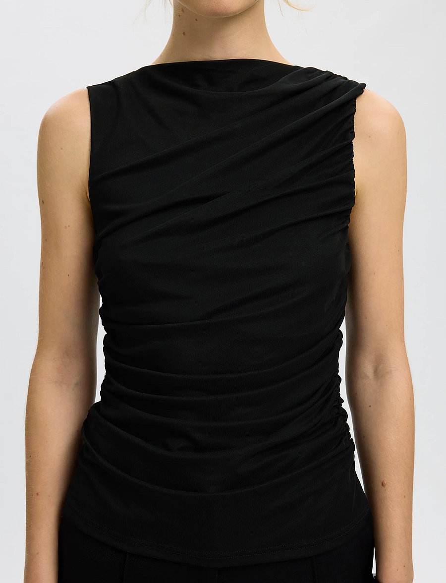 Selected - SLWMIRA FITTED SL TOP - linnen - black - 4