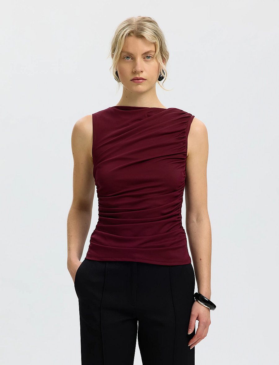 Selected - SLWMIRA FITTED SL TOP - Ärmellose tops - tawny port - 0