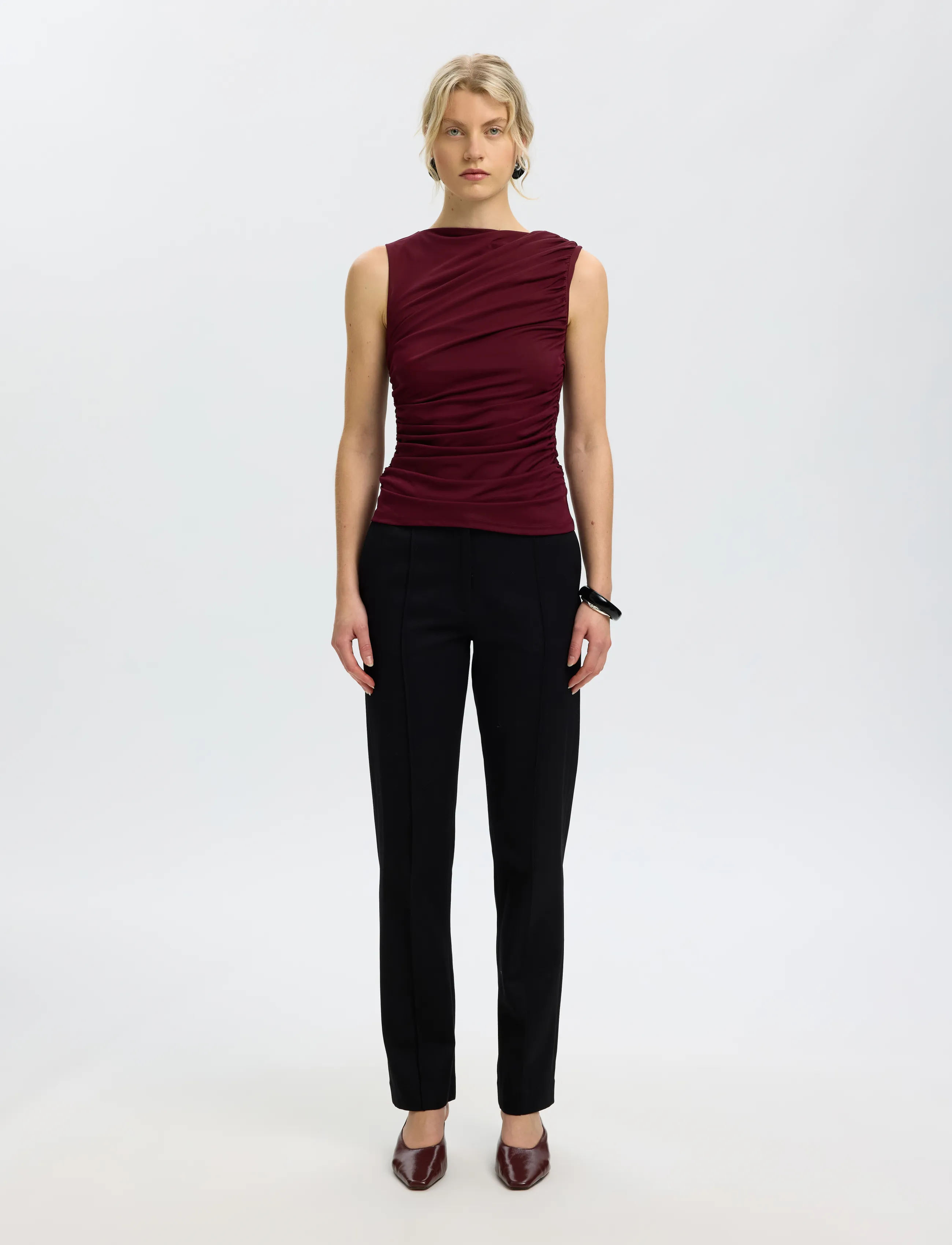 Selected - SLWMIRA FITTED SL TOP - herbstersparnisse - tawny port - 3