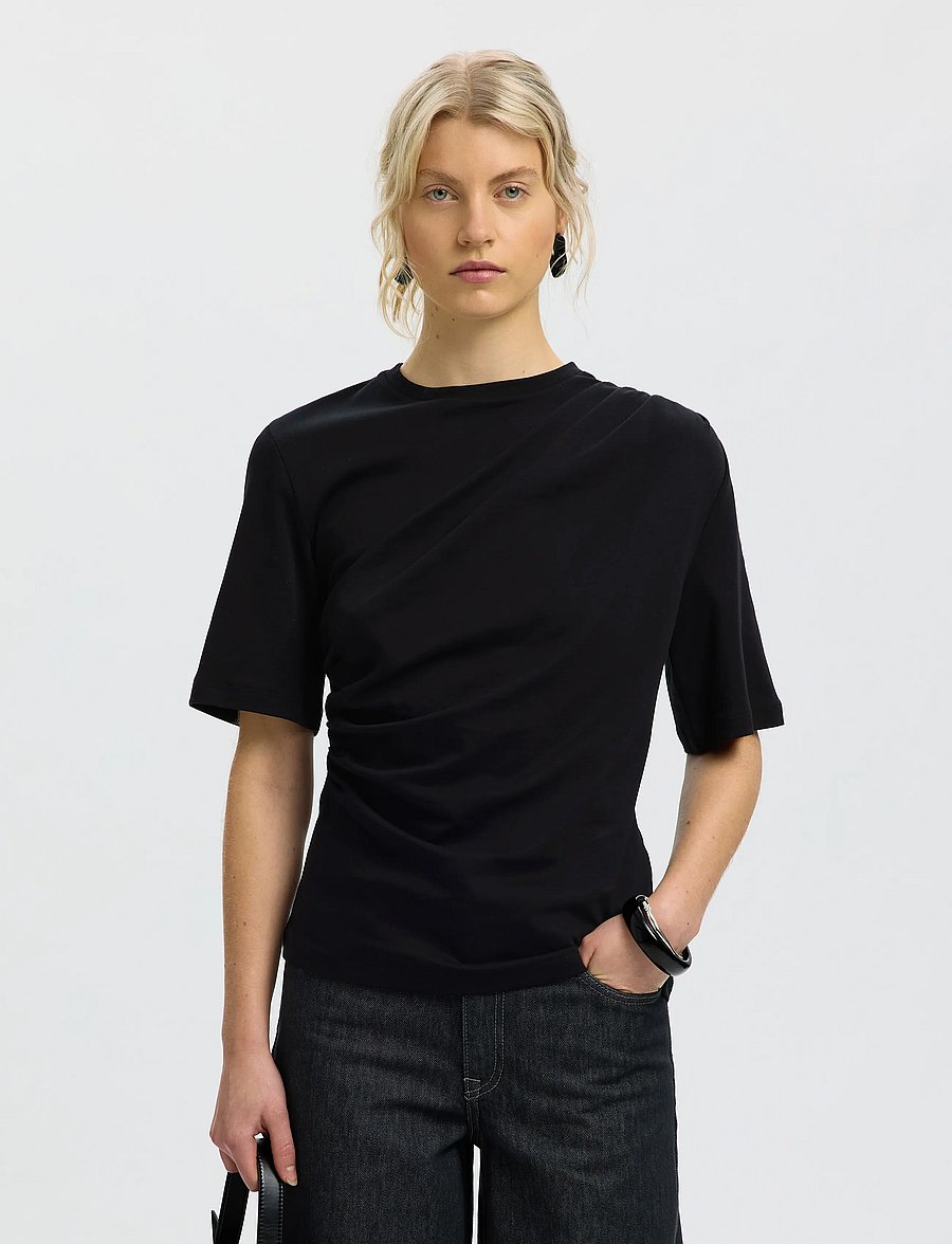 Selected - SLWOLINE LIGHT TWIST TEE - t-shirts - black - 0