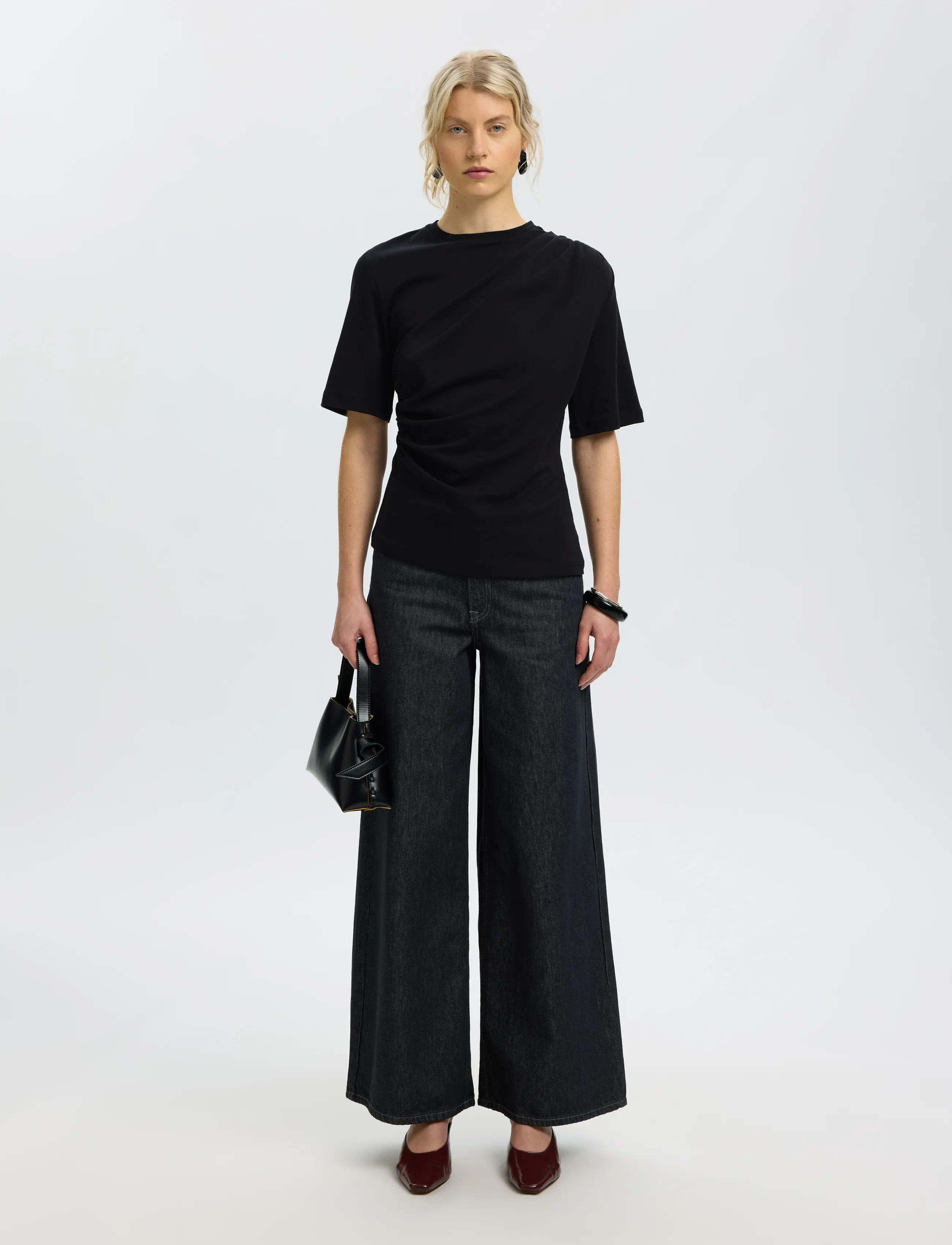 Selected - SLWOLINE LIGHT TWIST TEE - t-shirts - black - 3