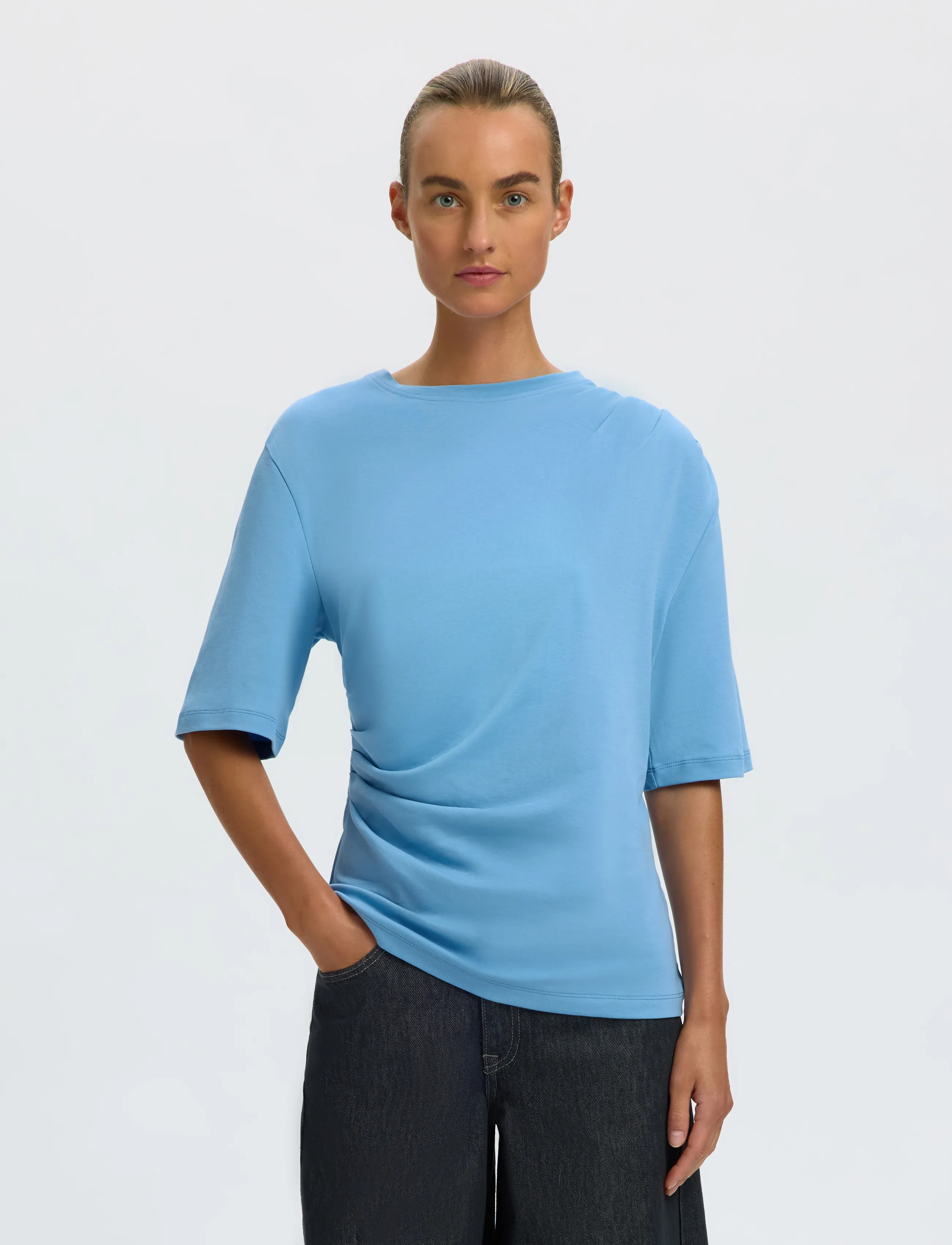 Selected Slwoline Light Twist Tee, Kvinder, Twist T-shirt, Blå, Str: XS