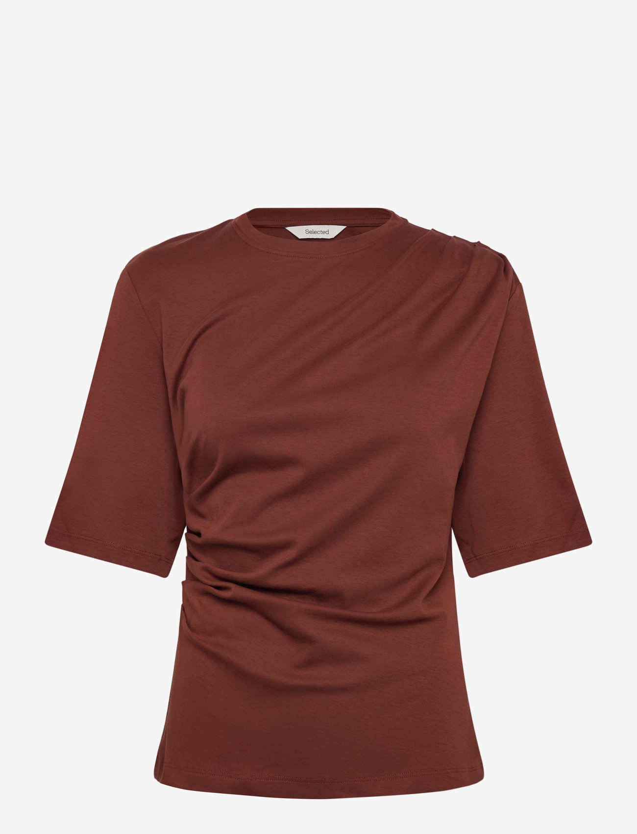 Selected - SLWOLINE LIGHT TWIST TEE - t-shirts - cherry mahogany - 0
