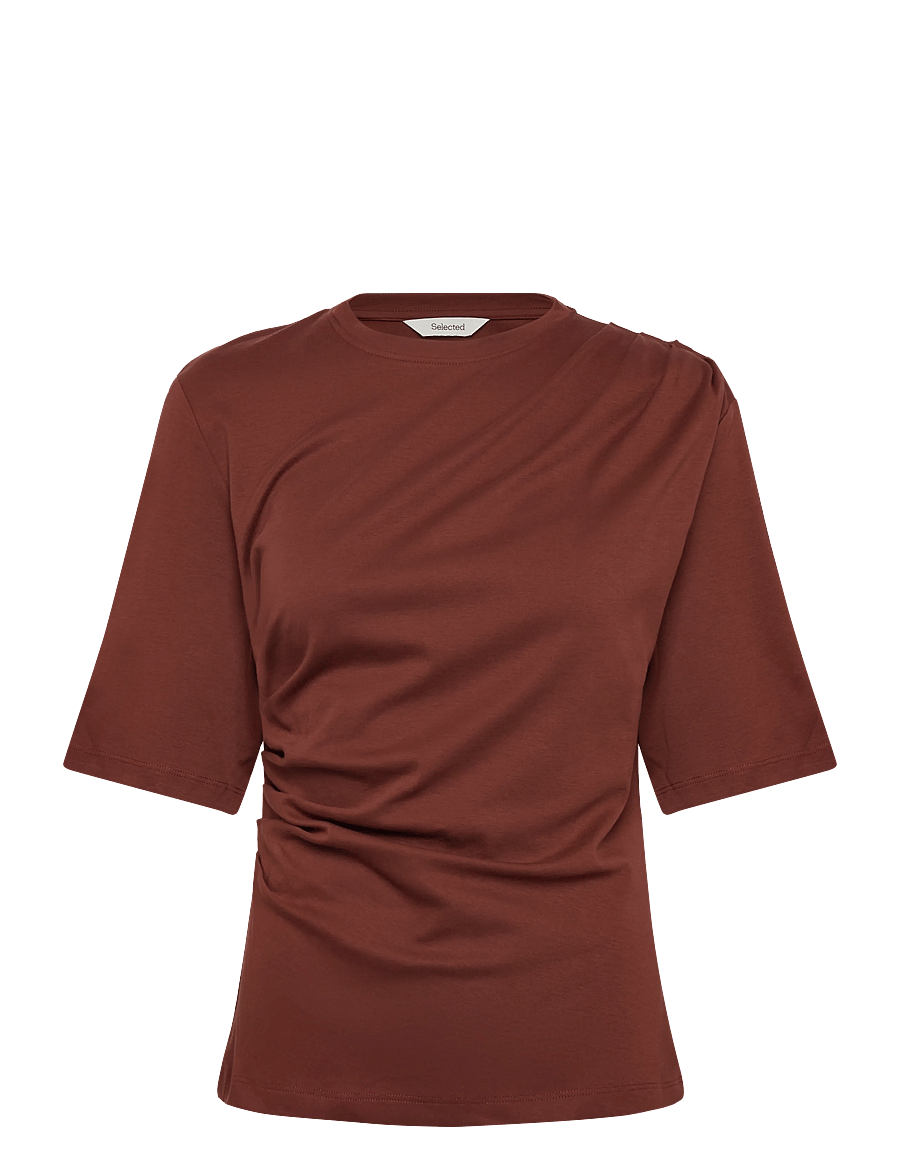 Selected - SLWOLINE LIGHT TWIST TEE NOOS - t-särgid - cherry mahogany - 0