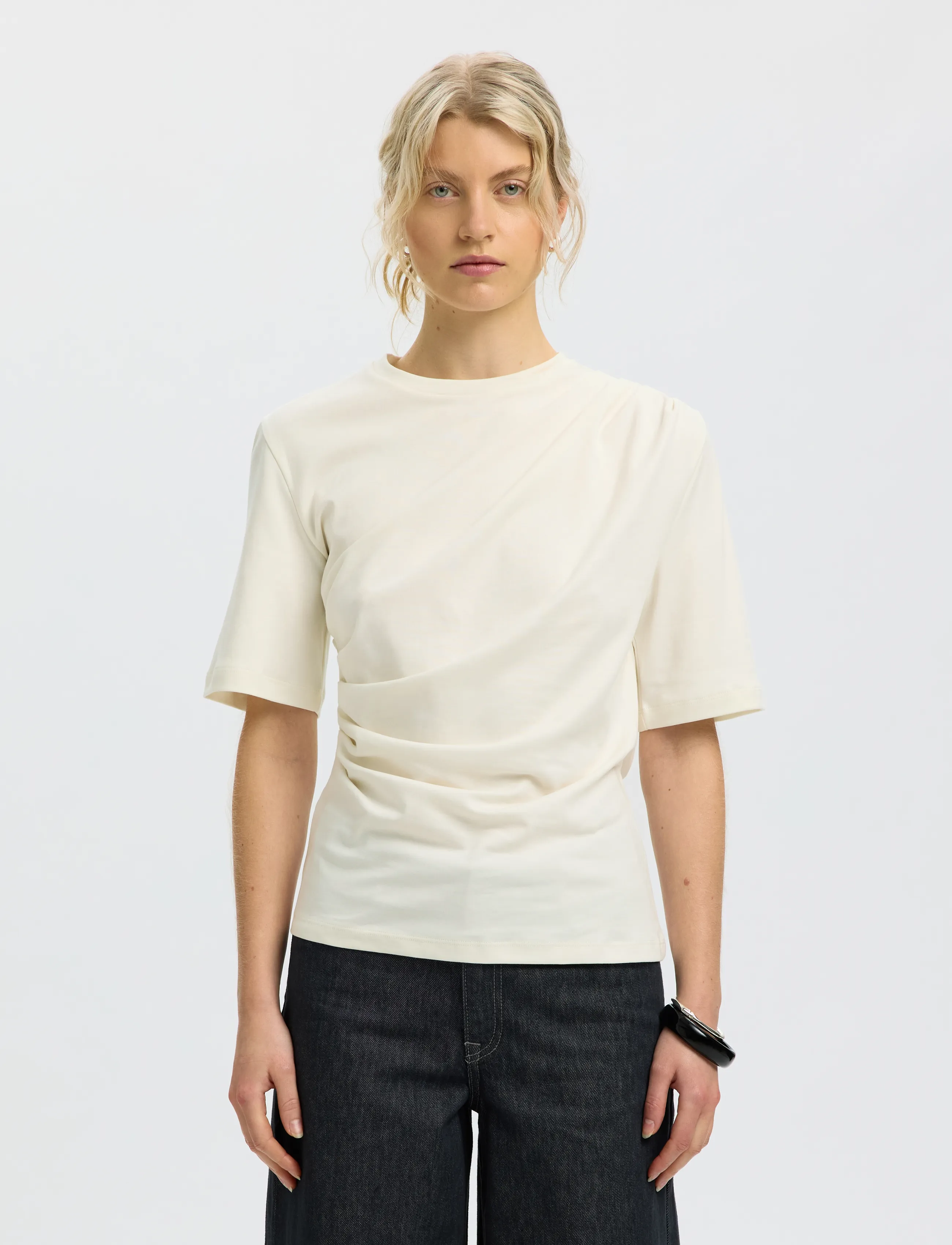 Selected SLWOLINE LIGHT TWIST TEE - Selected - EGRET / cream
