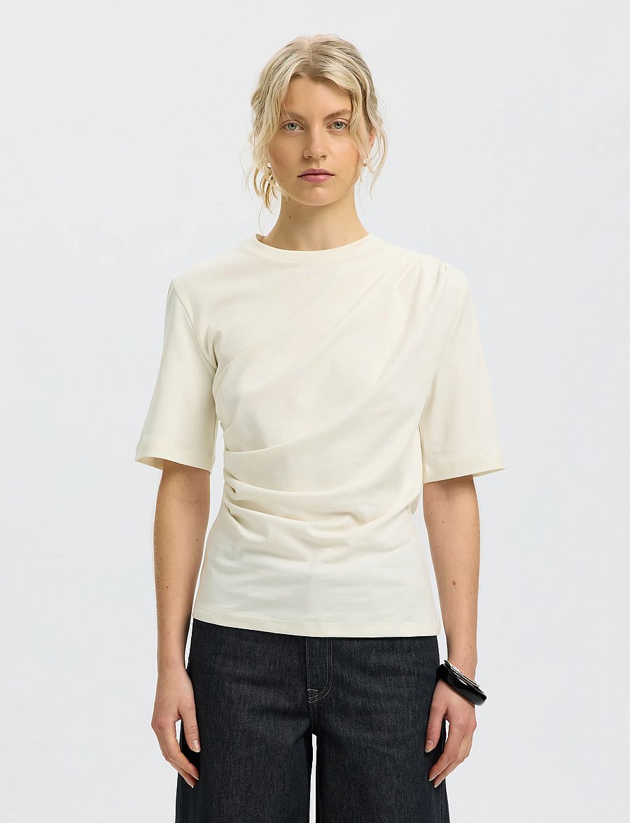 Selected - SLWOLINE LIGHT TWIST TEE - t-shirts - egret - 0