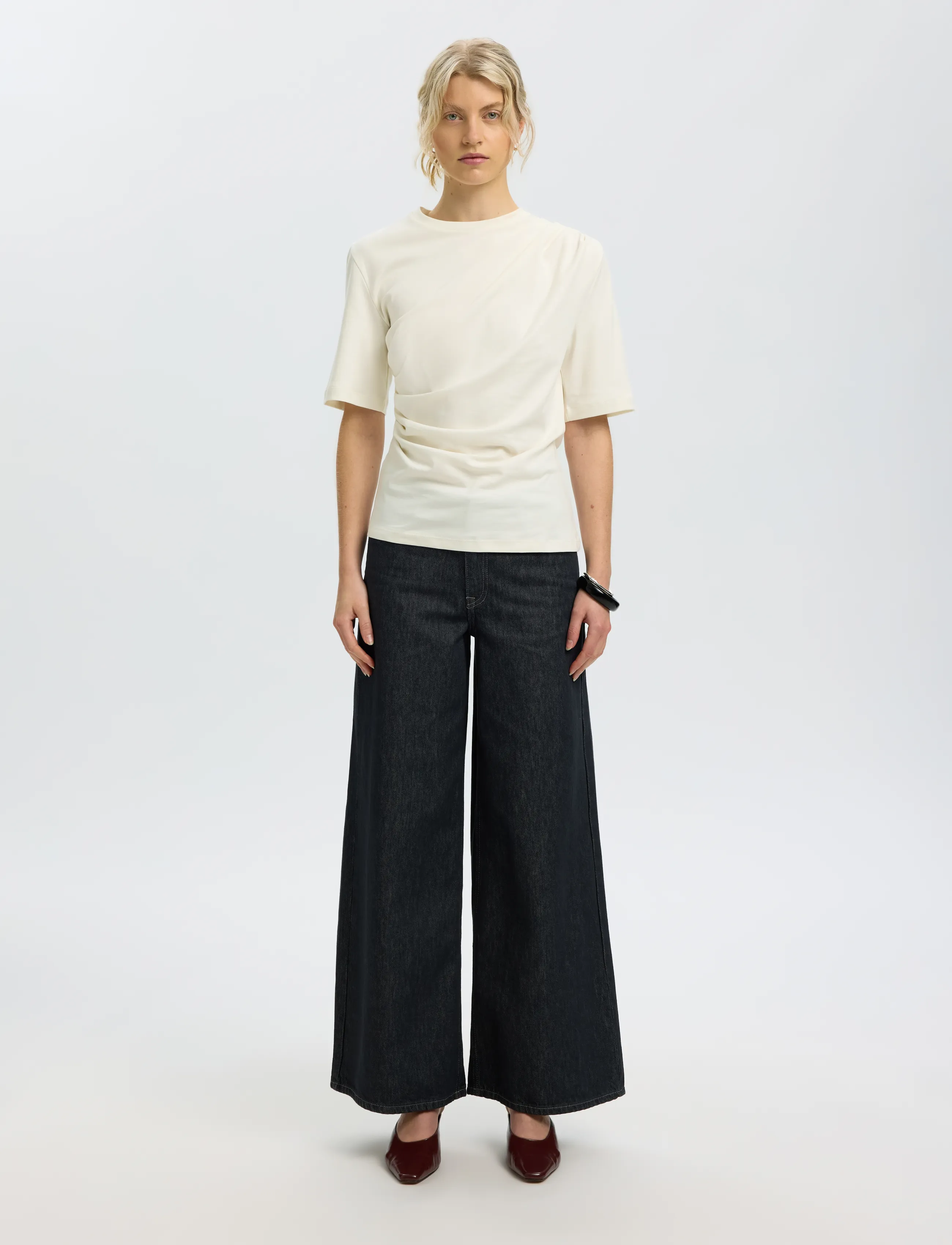 Selected - SLWOLINE LIGHT TWIST TEE - t-shirts - egret - 3