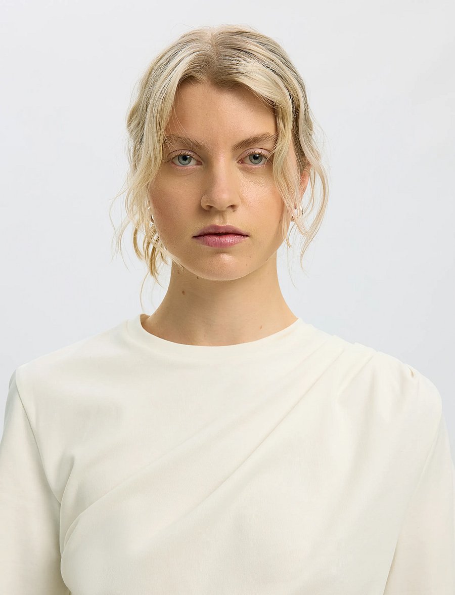 Selected - SLWOLINE LIGHT TWIST TEE - t-shirts - egret - 4