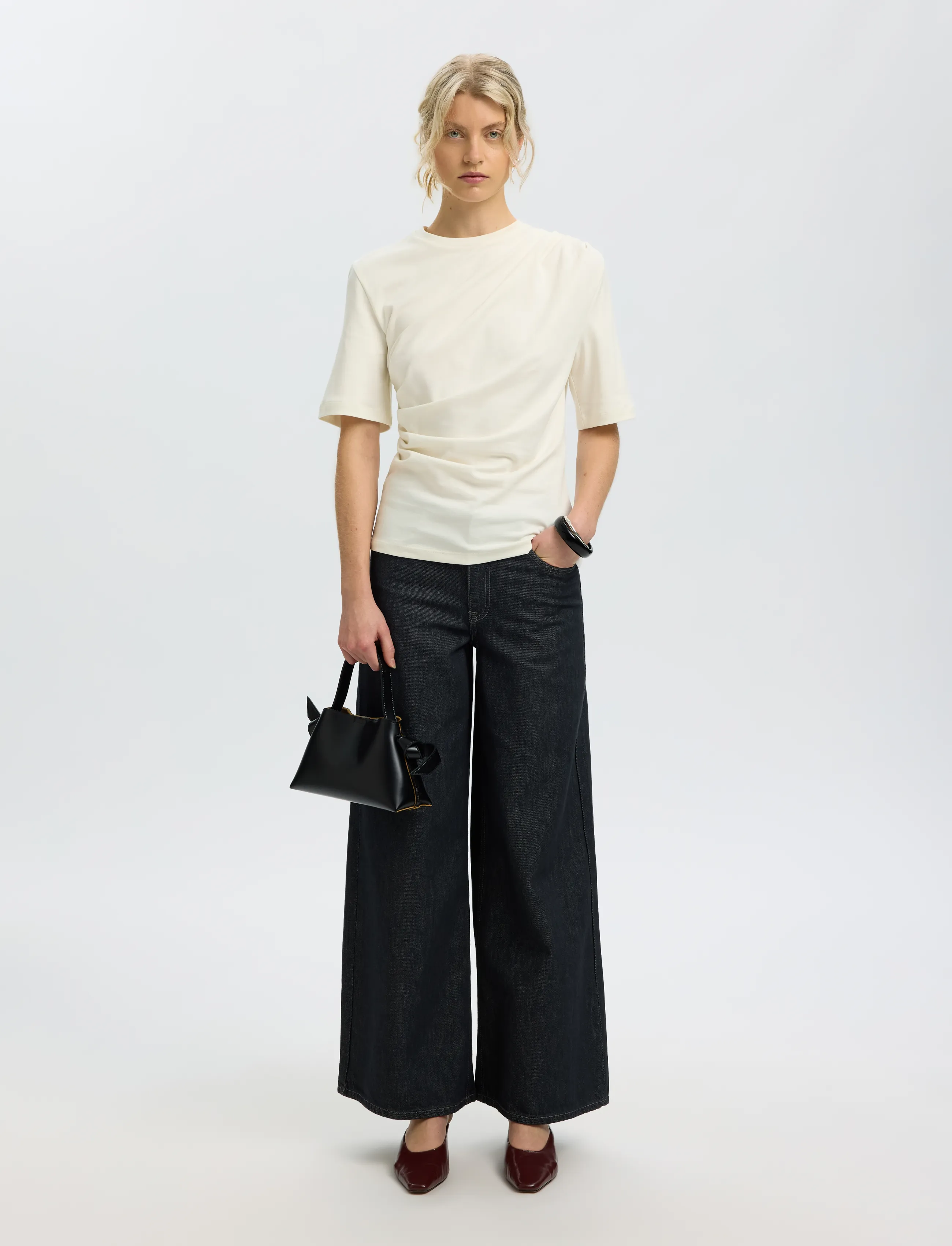 Selected - SLWOLINE LIGHT TWIST TEE - t-shirts - egret - 5