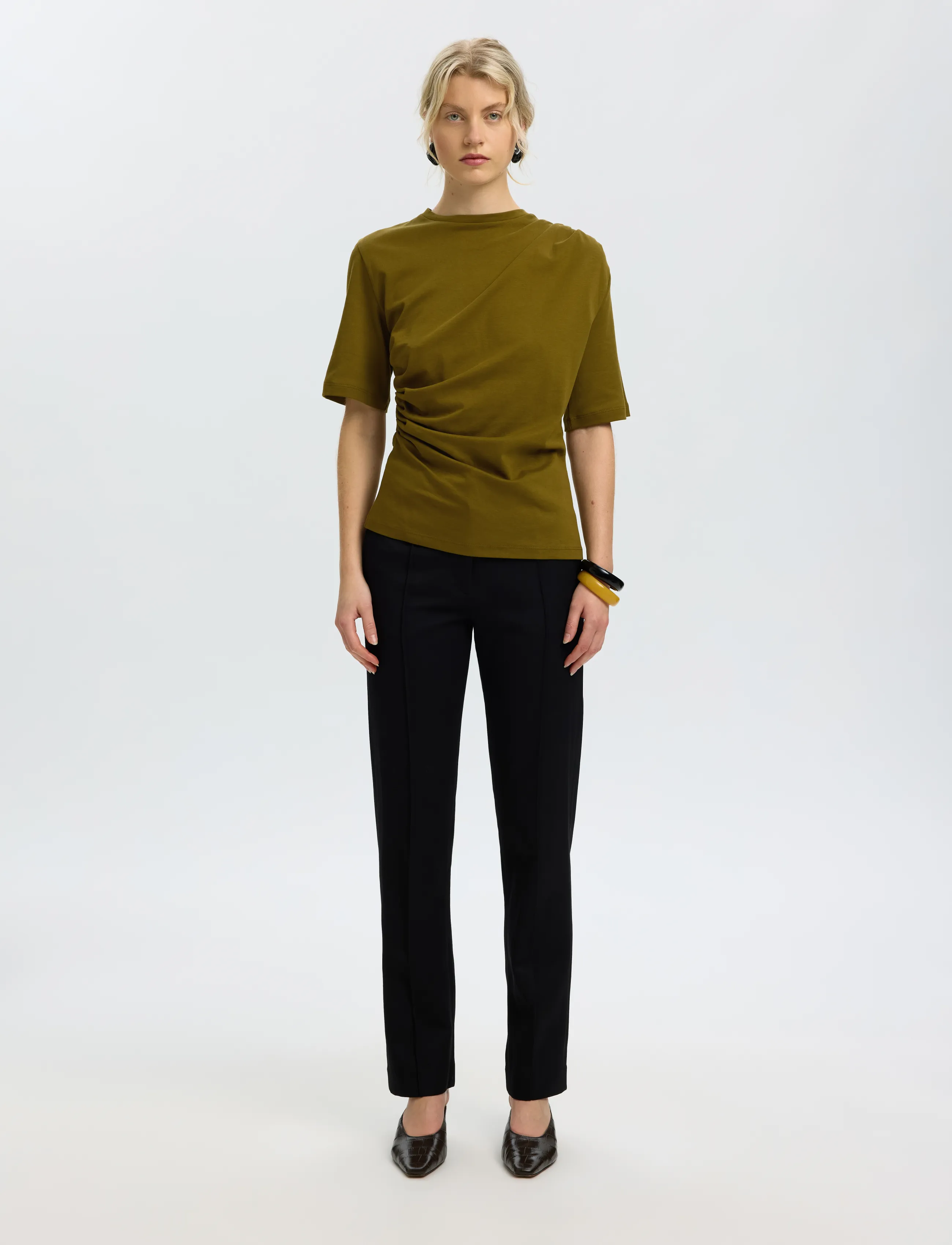Selected - SLWOLINE LIGHT TWIST TEE - t-shirts - fir green - 3