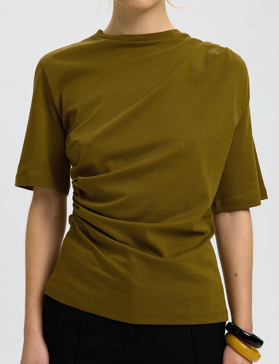 Selected - SLWOLINE LIGHT TWIST TEE - t-shirts - fir green - 4