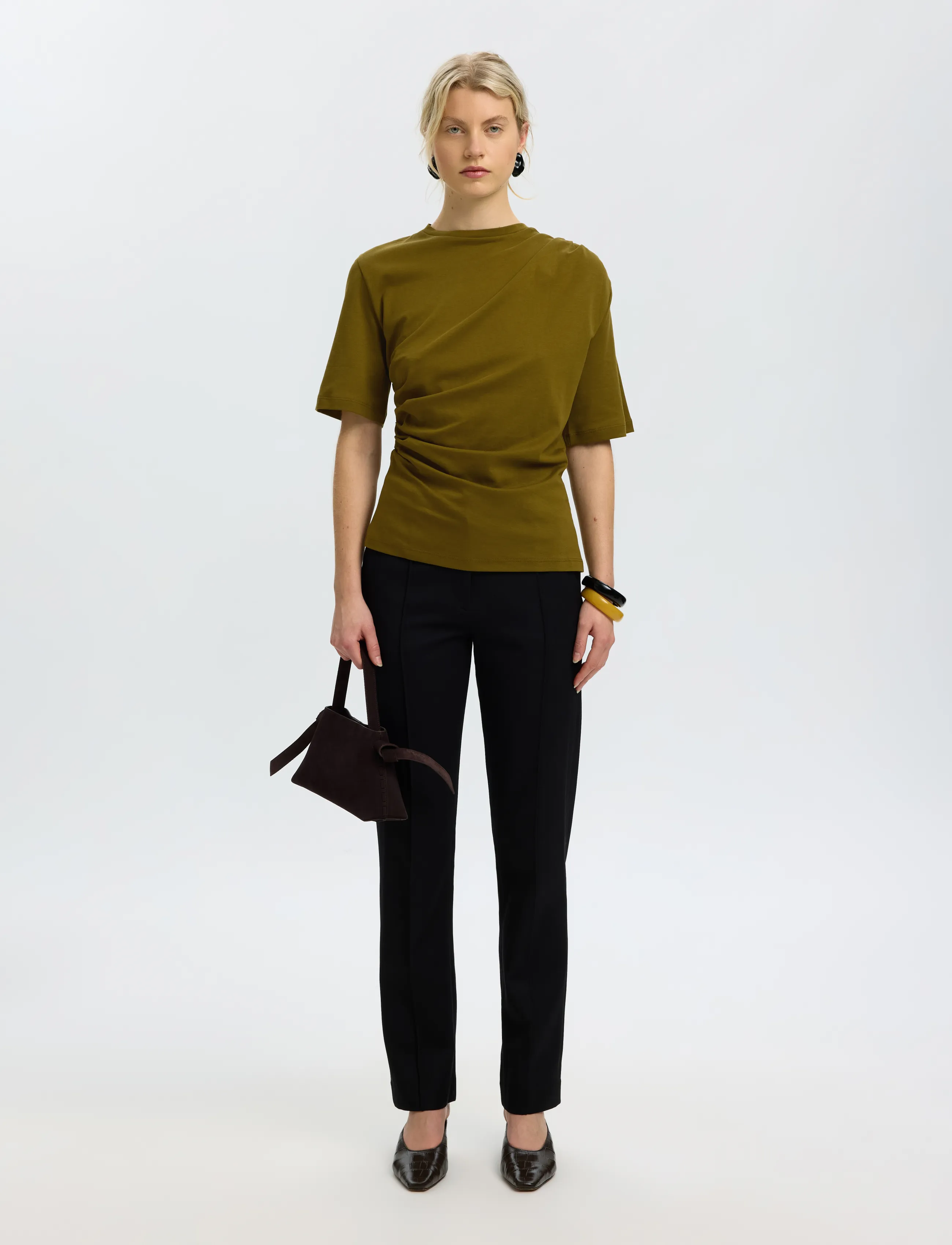 Selected - SLWOLINE LIGHT TWIST TEE - t-shirts - fir green - 5