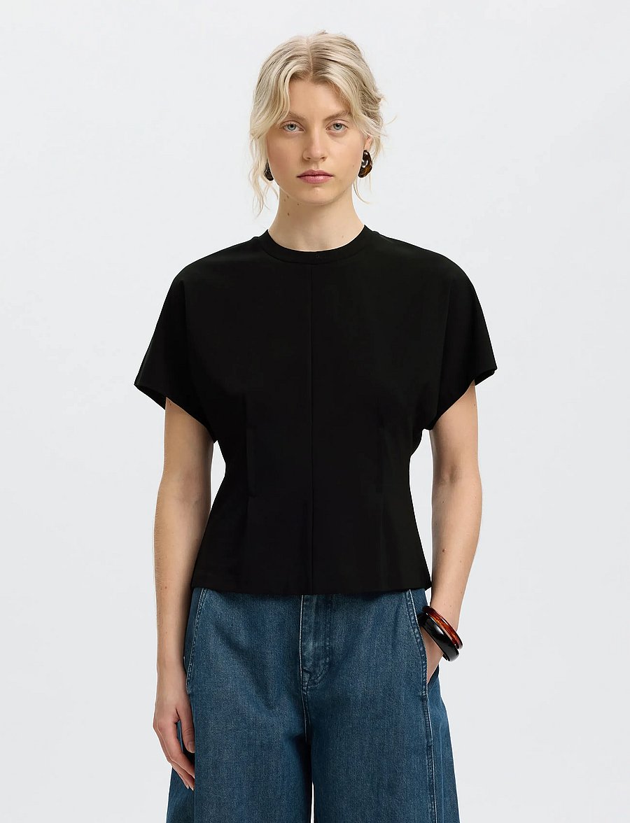 Selected - SLWERA SS TOP NOOS - t-shirts - black - 0