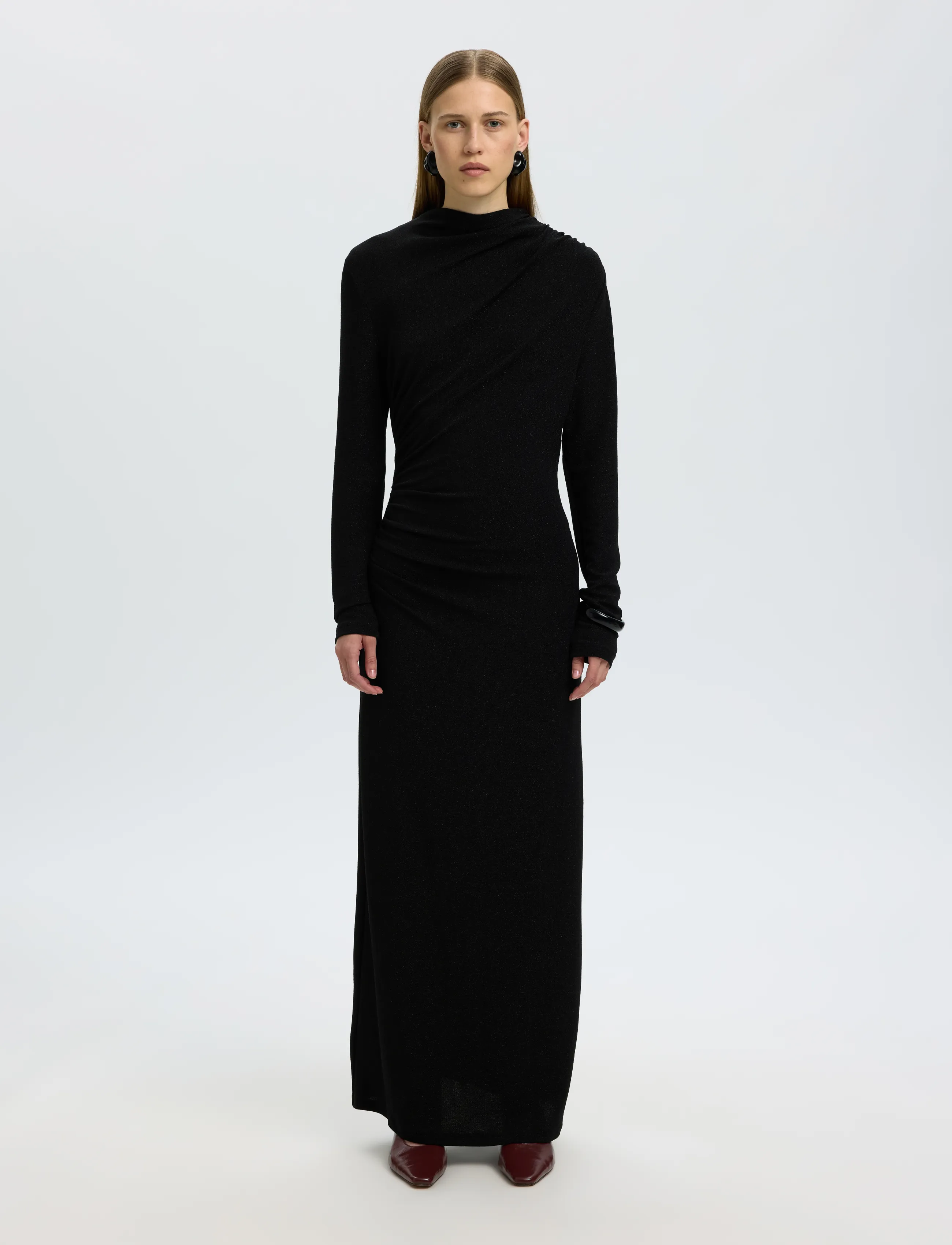 Selected Slwnori Ls Long Dress, Kvinder, Glitter Lang Kjole, Sort, Str: S