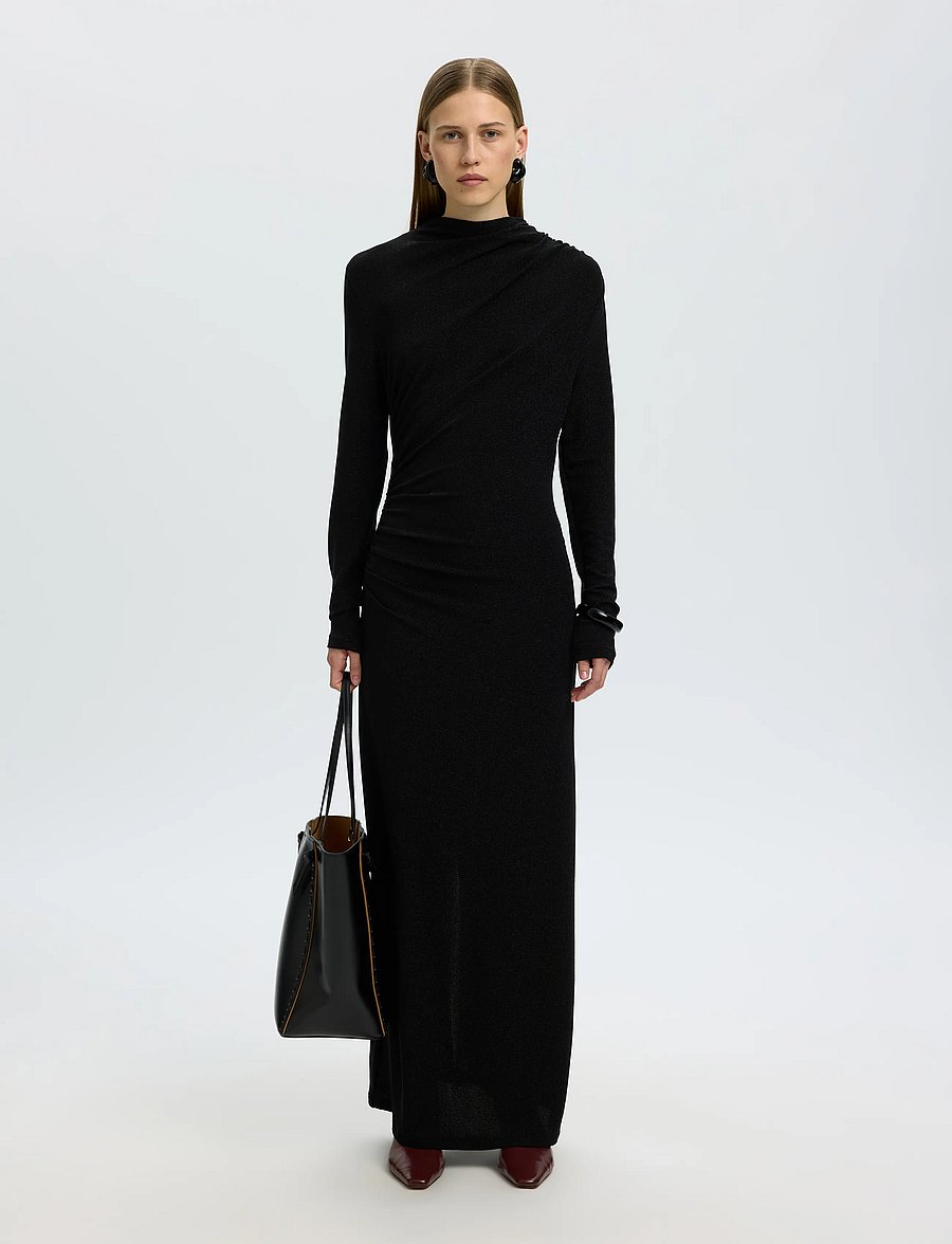 Selected - SLWNORI LS LONG DRESS - aftenkjoler - black - 3