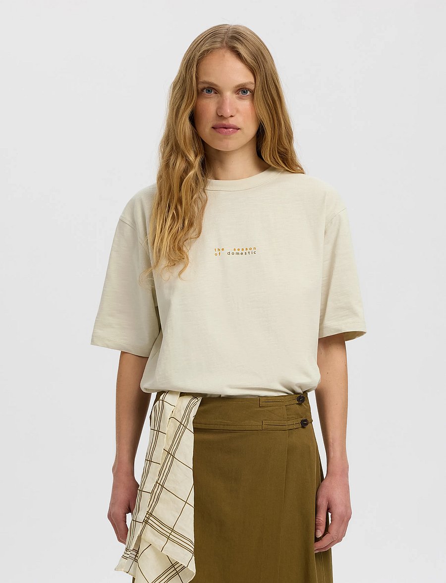 Selected - SLWDOMESTIC RELAXED DIA SS TEE - t-shirts - silver birch - 0
