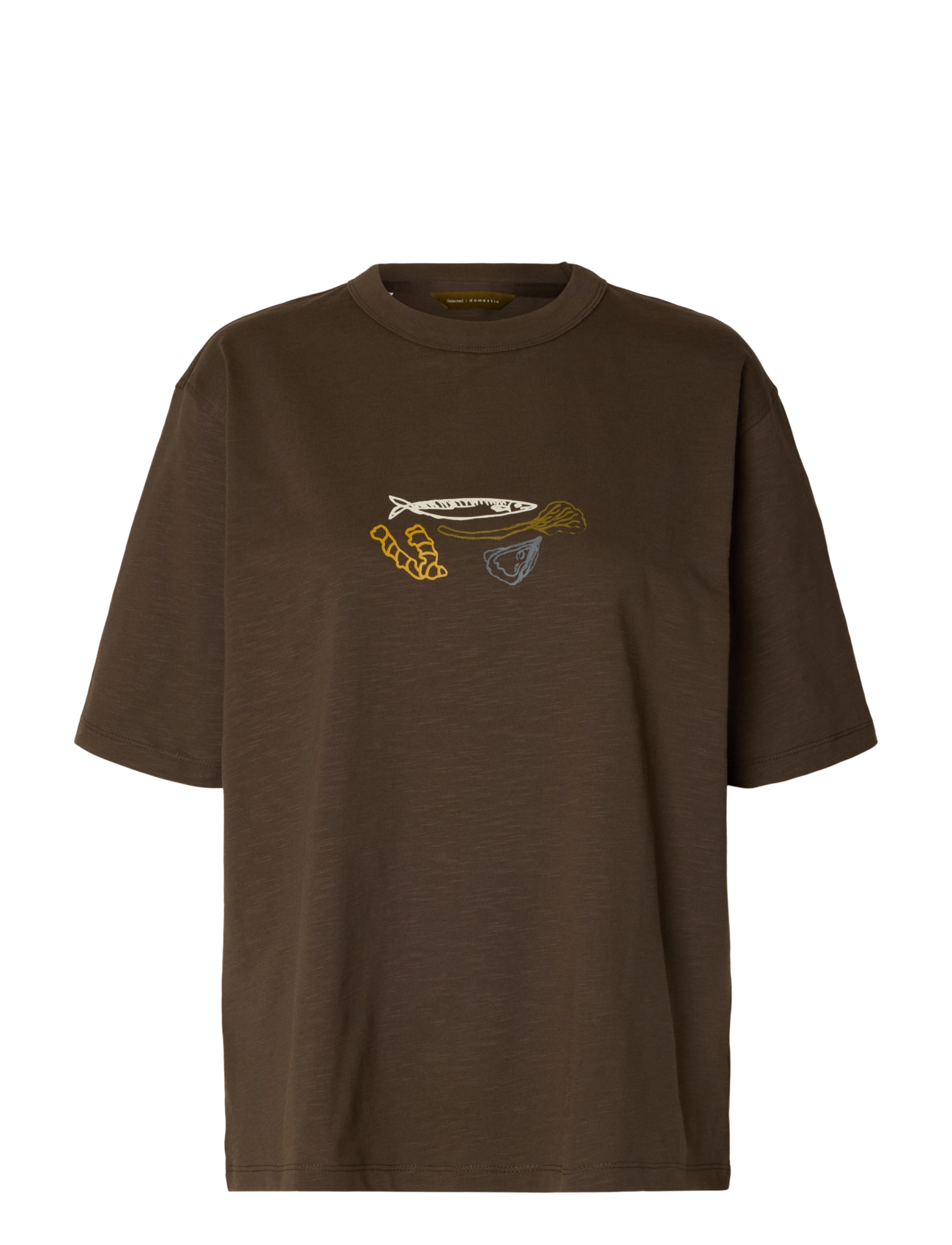 Selected SLWDOMESTIC RELAXED DIA SS TEE - Sommer in der Stadt - TURKISH COFFEE / brown