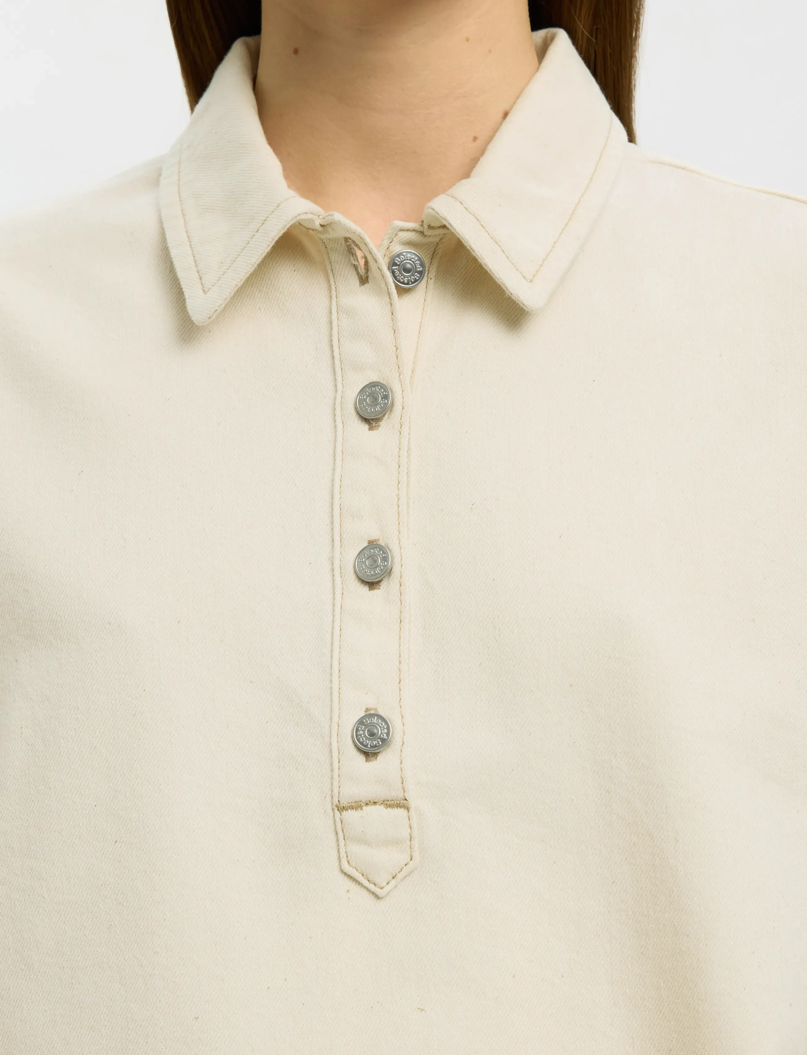 Selected - SLFLIVA-TENNA 2/4 BOXI POLO DENIM SHIRT - denimskjorter - egret - 4