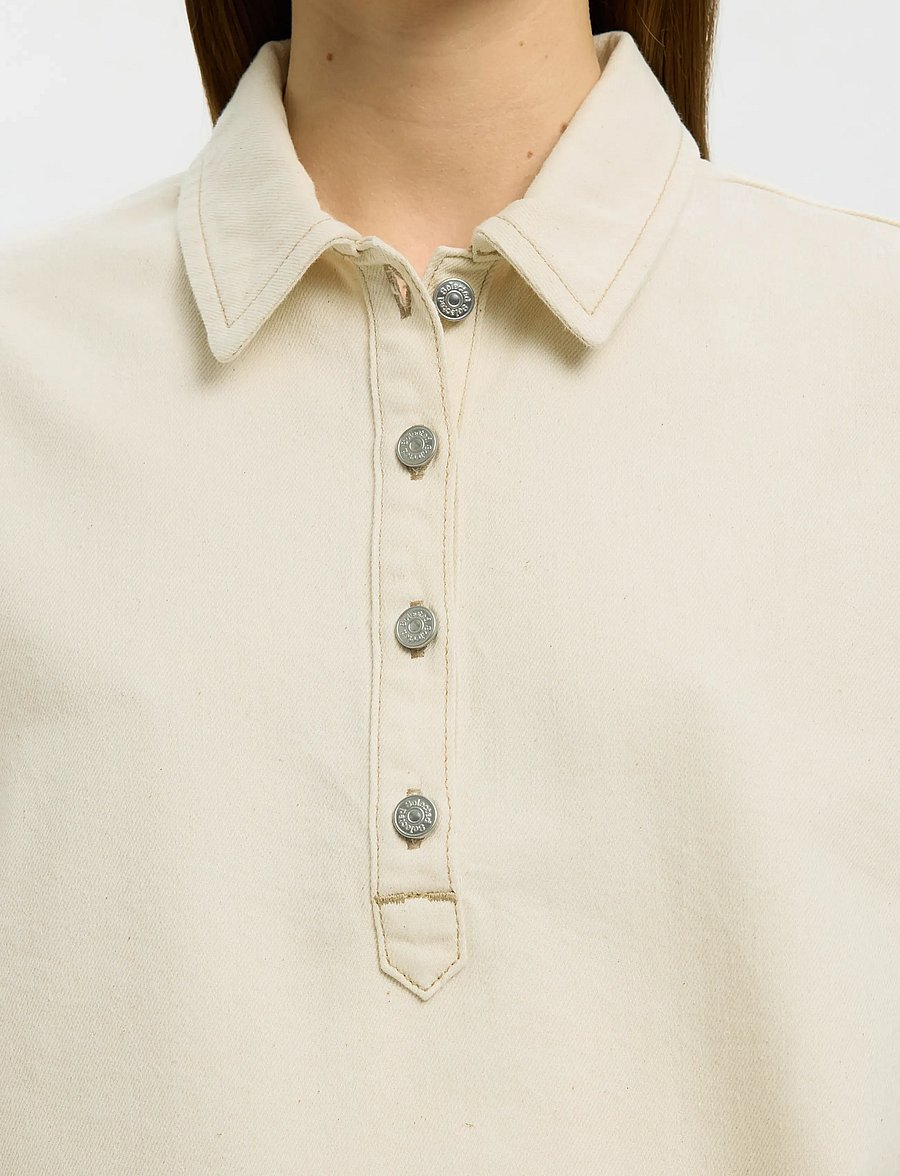 Selected - SLFLIVA-TENNA 2/4 BOXI POLO DENIM SHIRT - denimskjorter - egret - 4