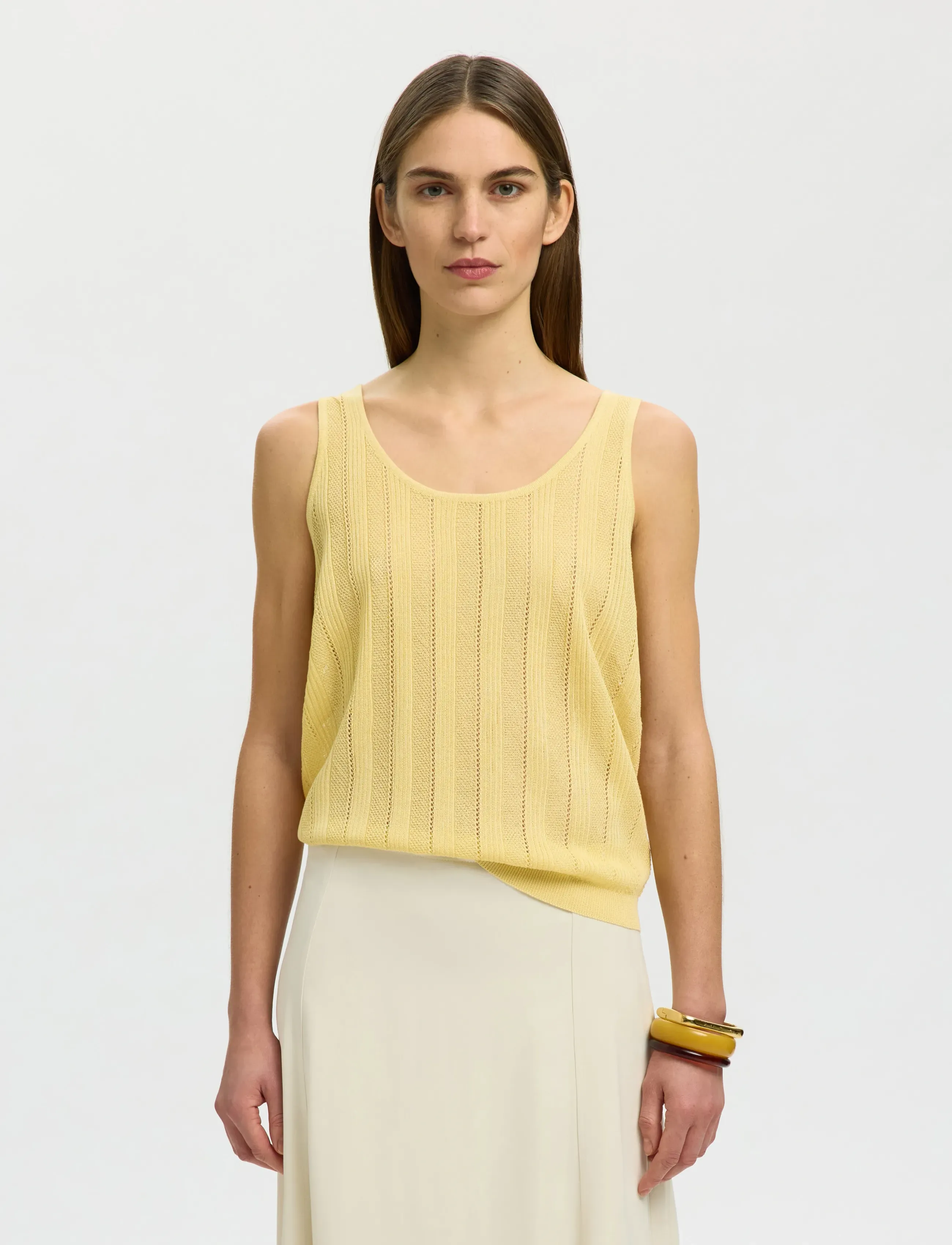 Selected SLWGLORIA STRUCTURE SL KNIT TOP EX - T-shirts & Hauts - ITALIAN STRAW / yellow