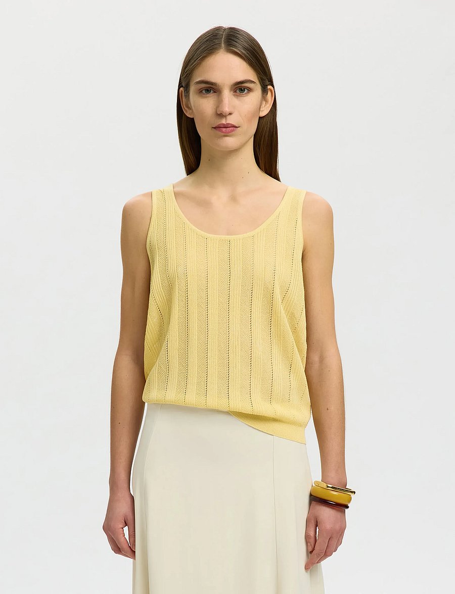 Selected - SLWGLORIA STRUCTURE SL KNIT TOP EX - Ärmellose tops - italian straw - 0
