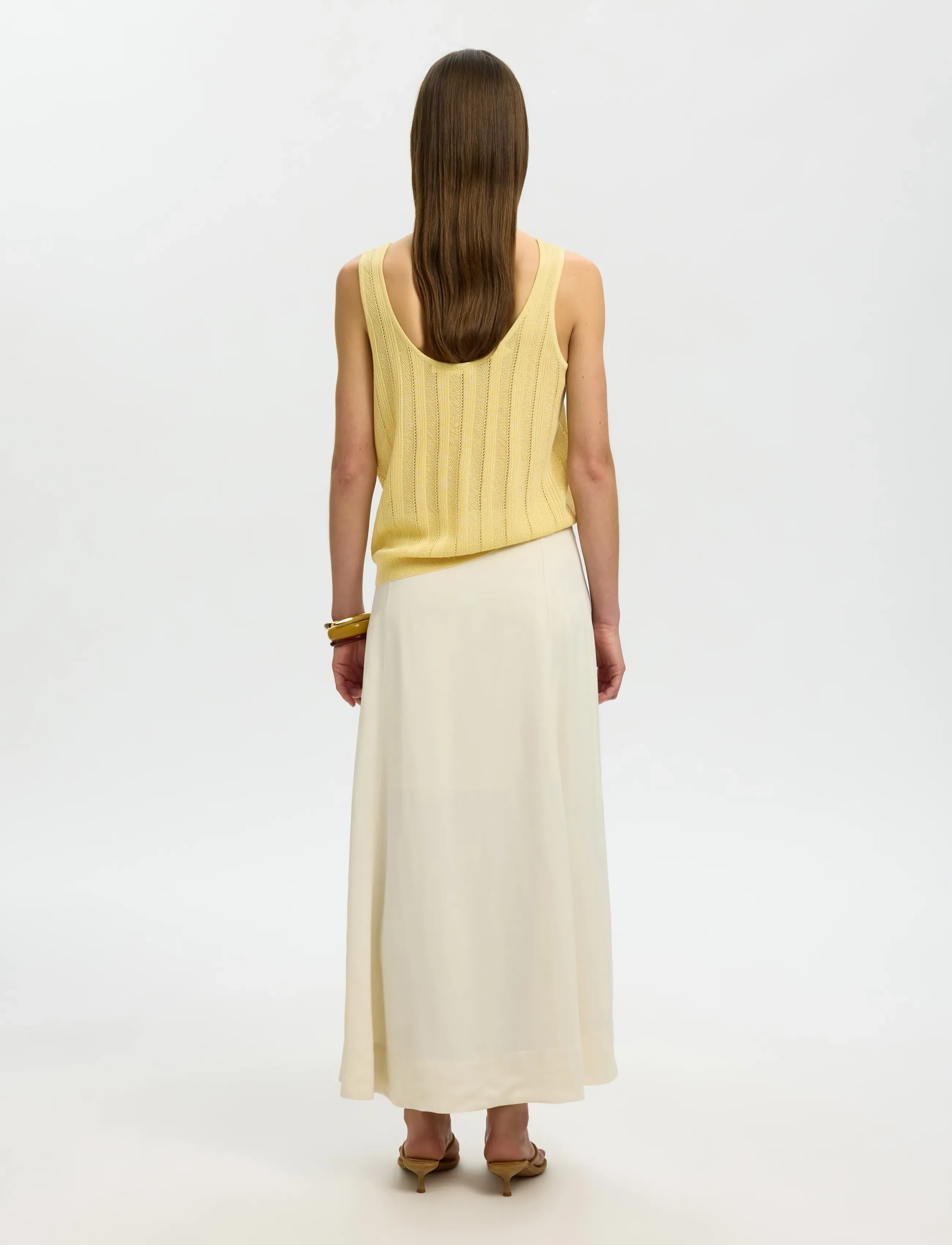 Selected - SLWGLORIA STRUCTURE SL KNIT TOP EX - mouwloze tops - italian straw - 2