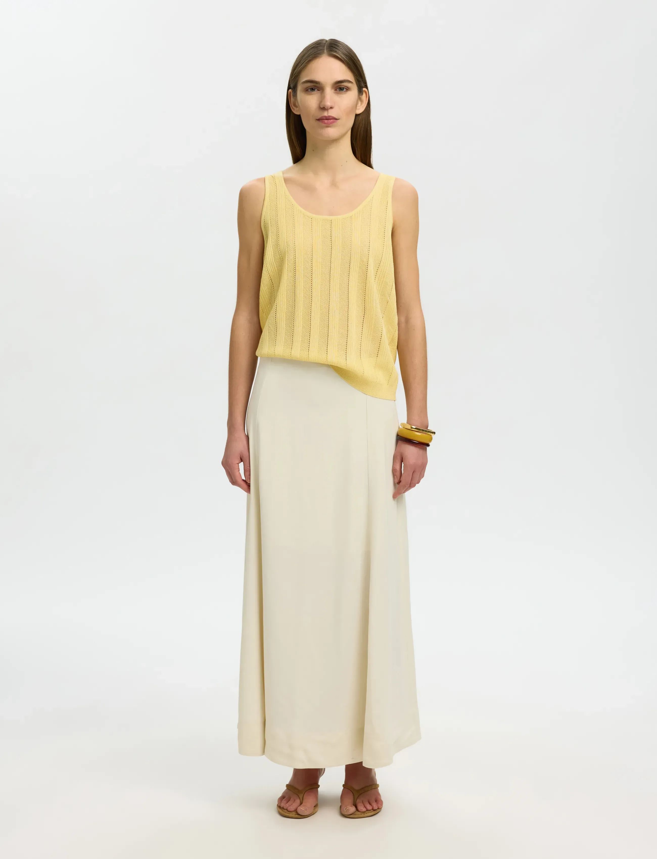 Selected - SLWGLORIA STRUCTURE SL KNIT TOP EX - mouwloze tops - italian straw - 3