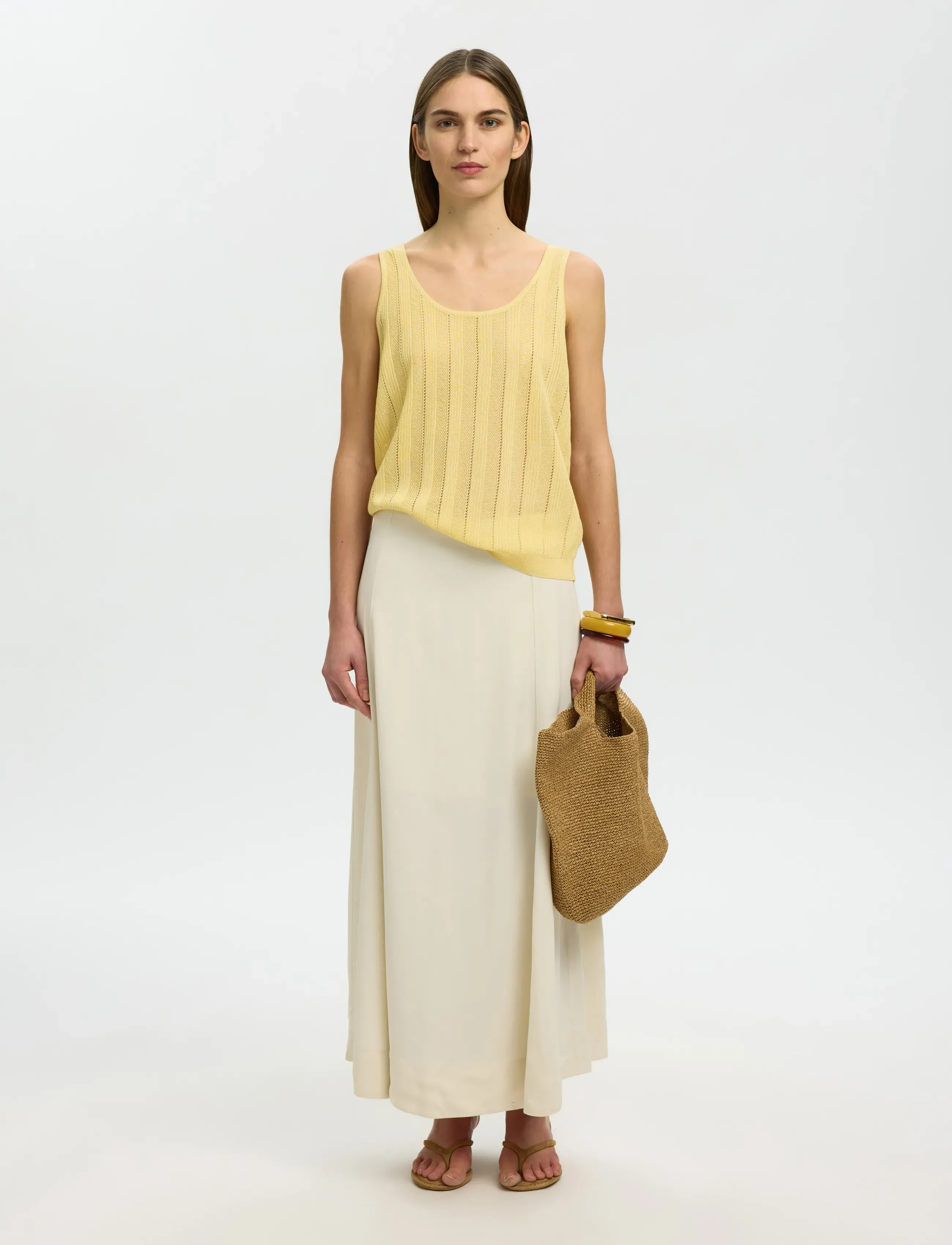 Selected - SLWGLORIA STRUCTURE SL KNIT TOP EX - mouwloze tops - italian straw - 5