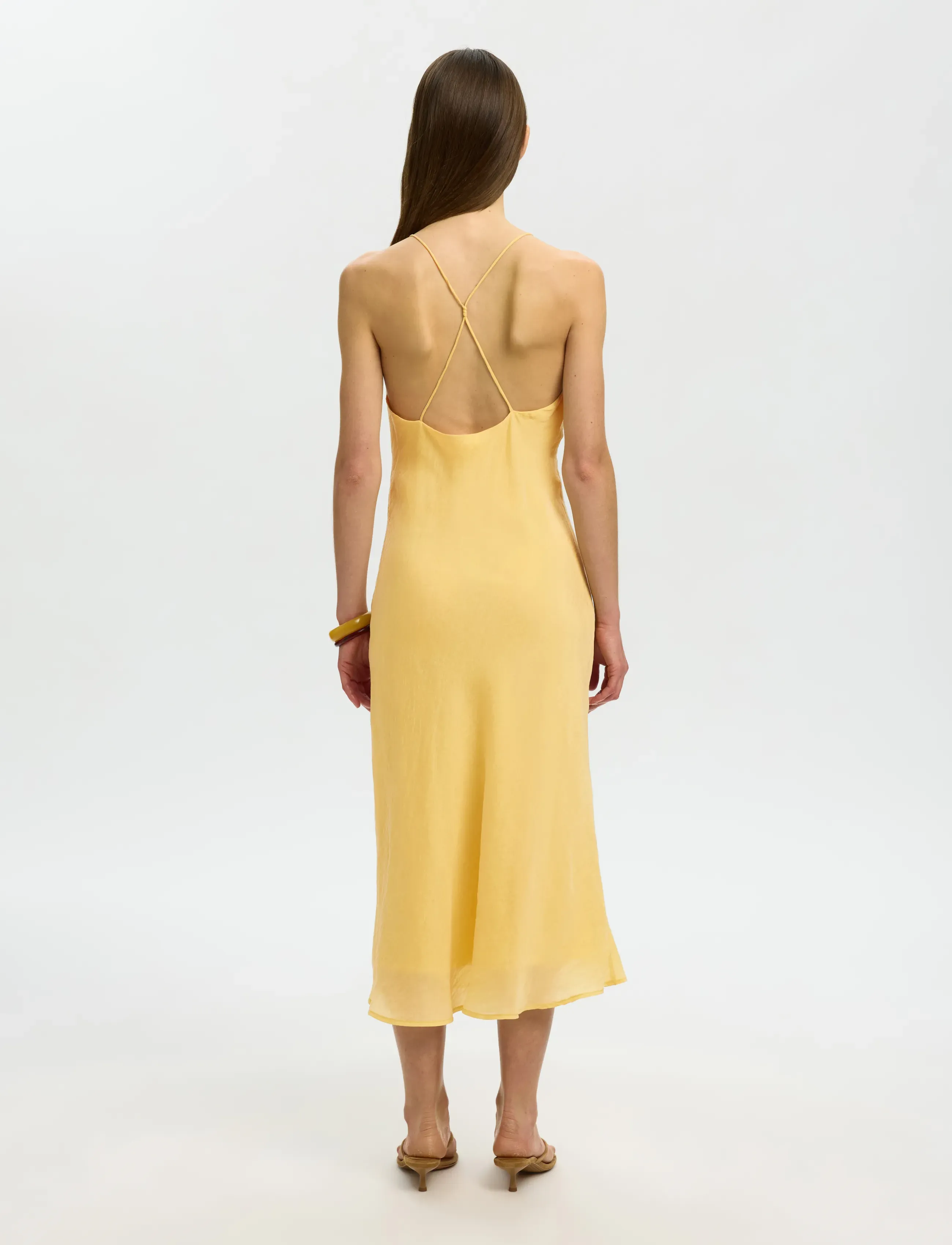 Selected - SLWEMMA SLIM CUPRO BLEND MIDI STRAP DRES - Õlapaeltega kleidid - straw - 3