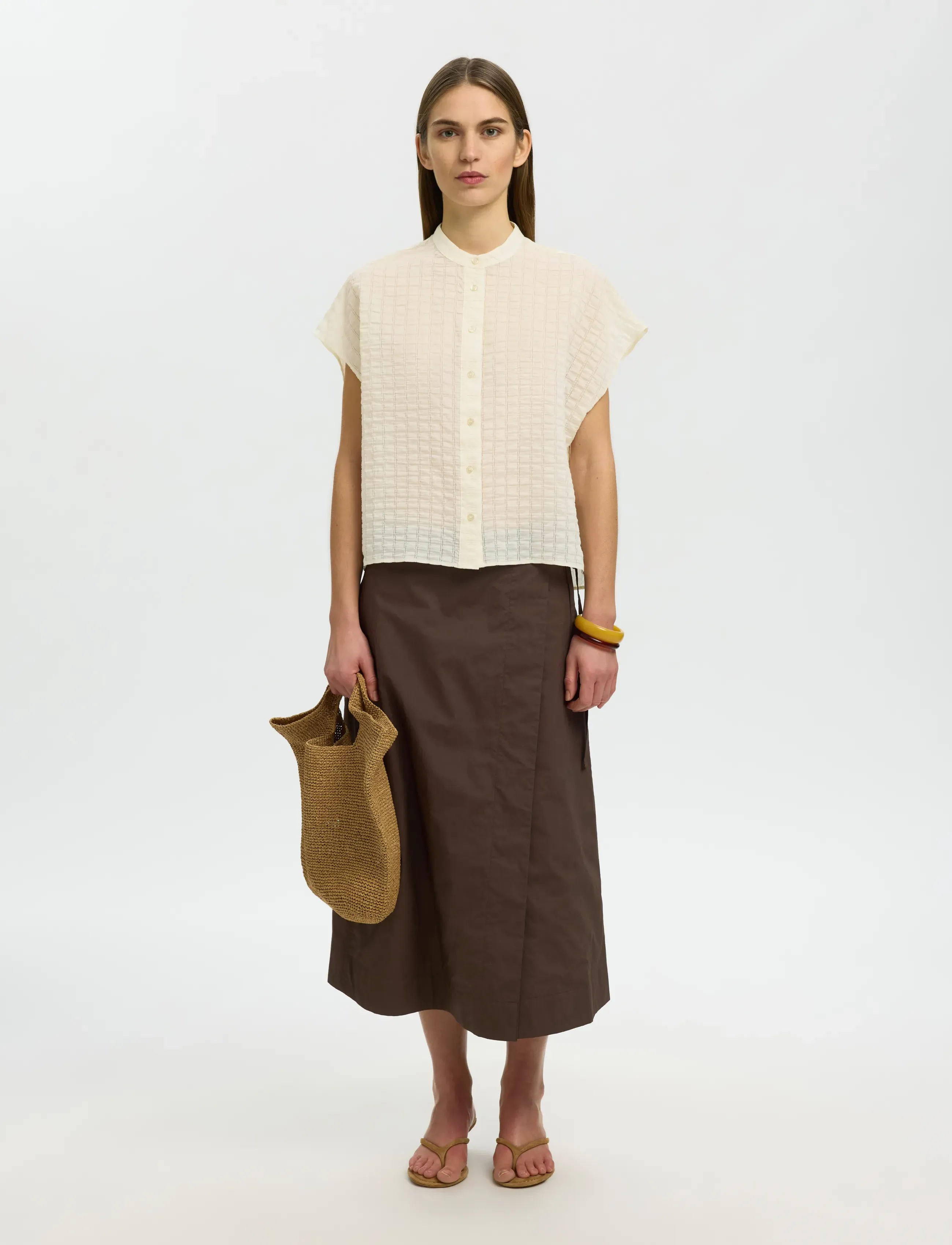 Selected - SLWLILJA OVERSIZED SL CHECK SHIRT - lühikeste varrukatega särgid - egret - 3
