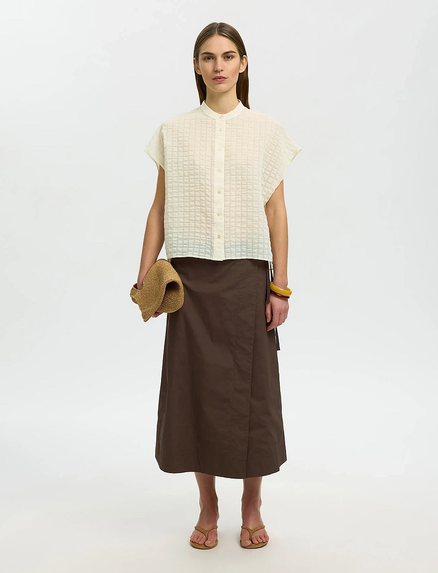 Selected - SLWLILJA OVERSIZED SL CHECK SHIRT - lühikeste varrukatega särgid - egret - 5