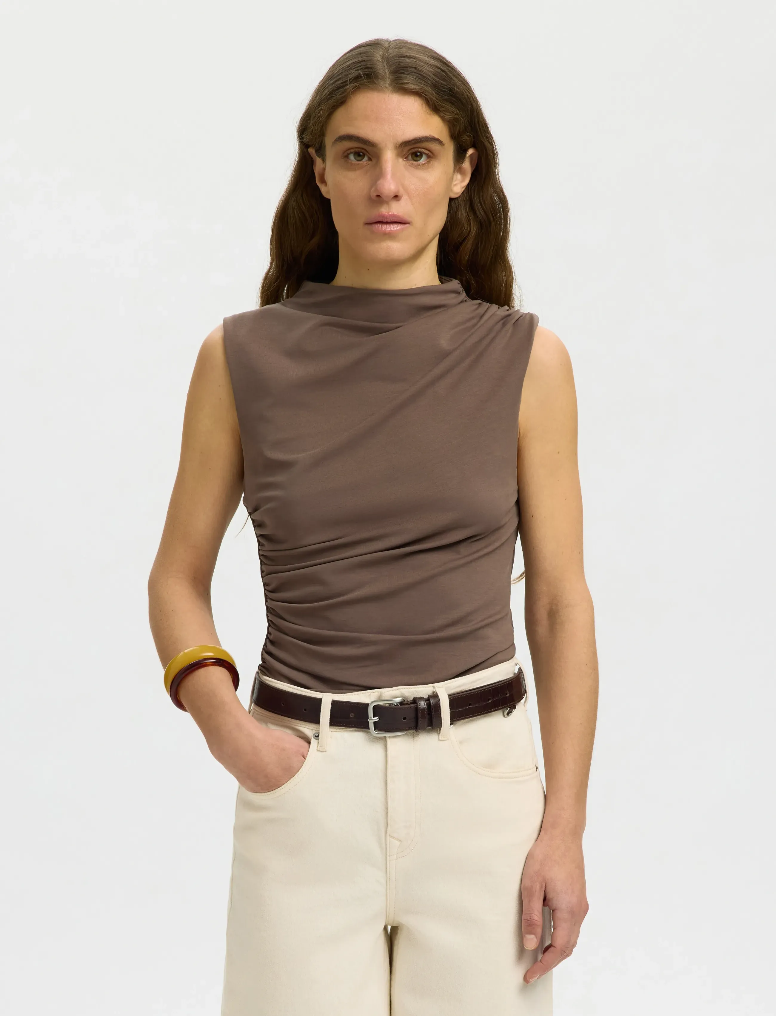 Selected Slfmoa Sl Top, L, Brown, Strik > Rullekrave, Dame