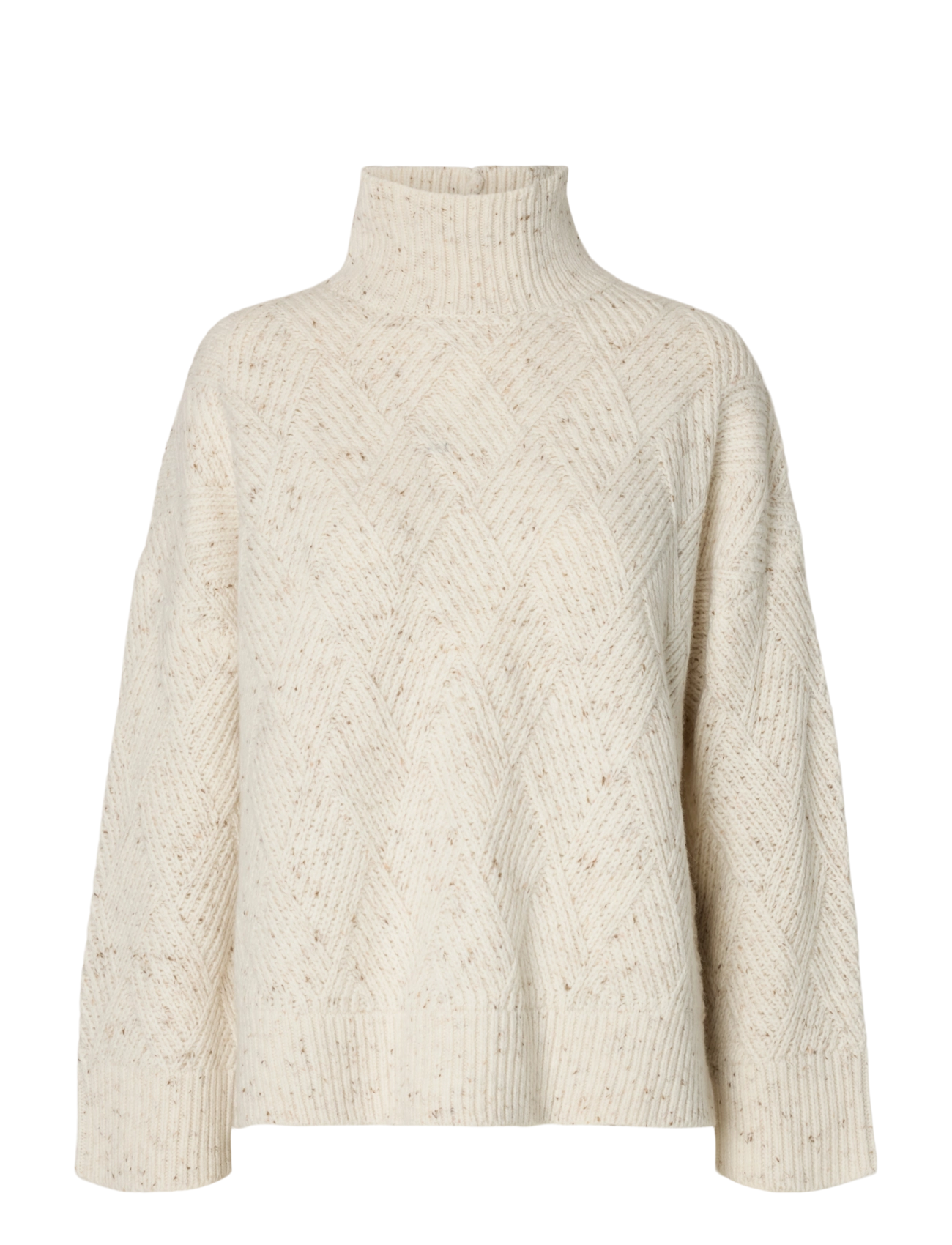 Selected SLWCORA LS KNIT STRUCTURE HIGH NECK CAMP - Pullover - EGRET / cream