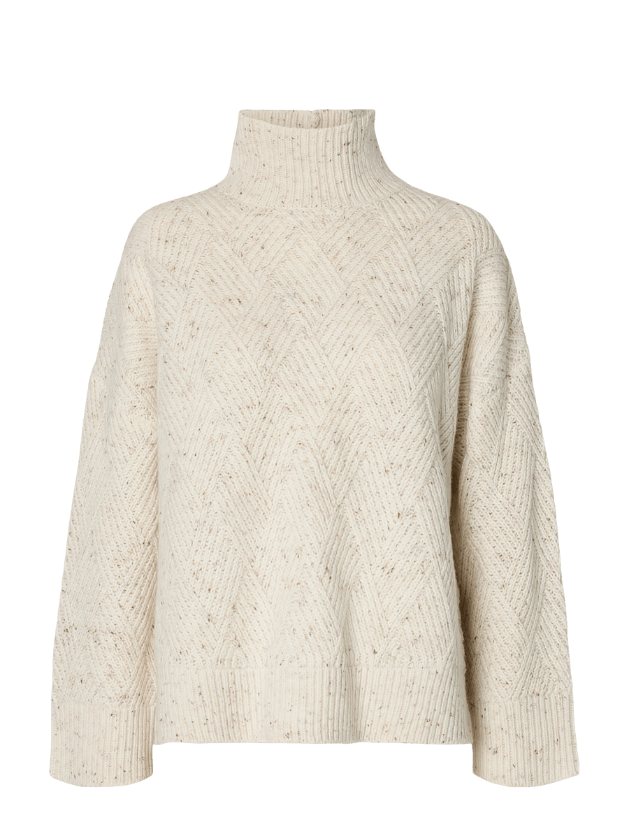 Selected - SLWCORA LS KNIT STRUCTURE HIGH NECK CAMP - pullover - egret - 1