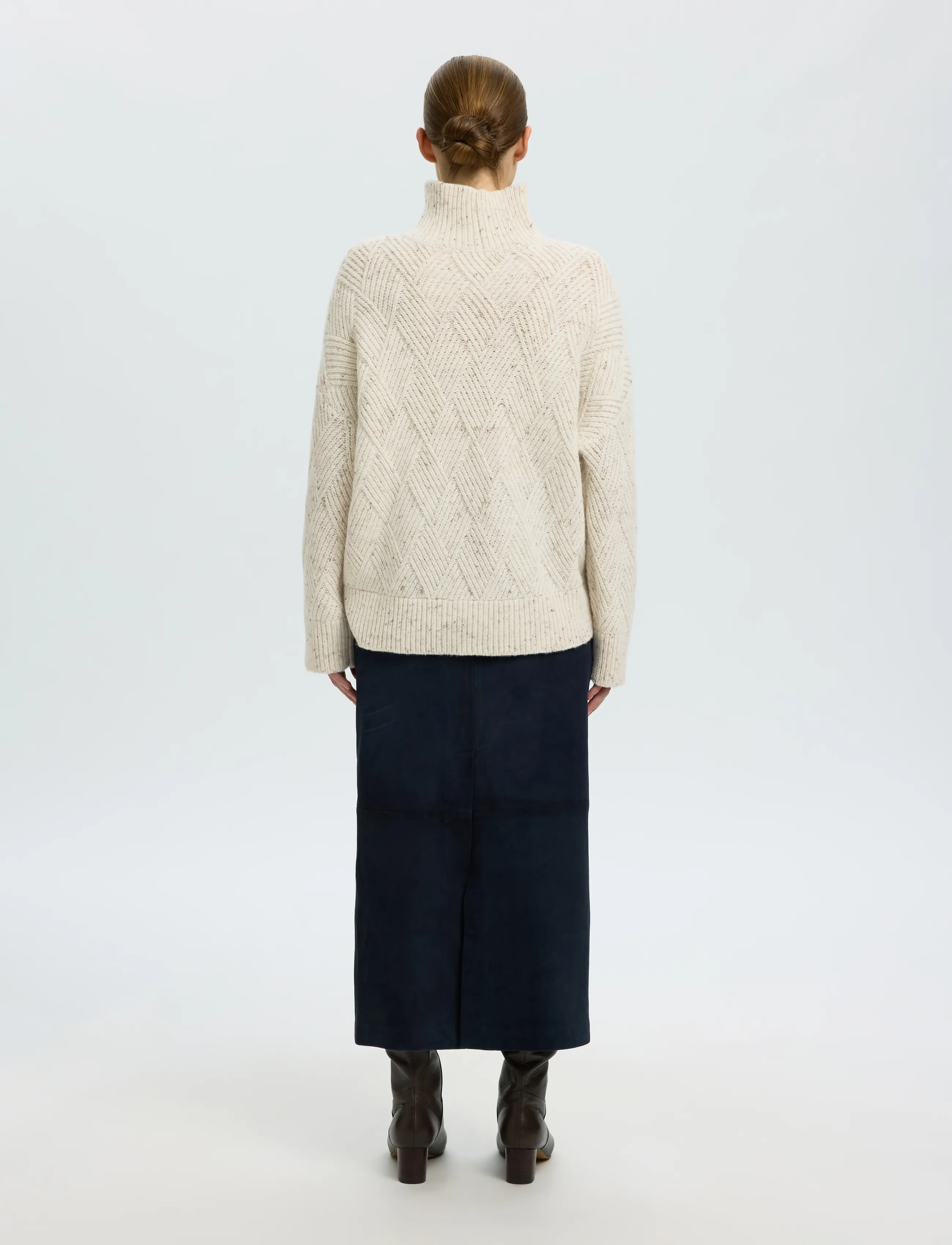 Selected - SLWCORA LS KNIT STRUCTURE HIGH NECK CAMP - pullover - egret - 2