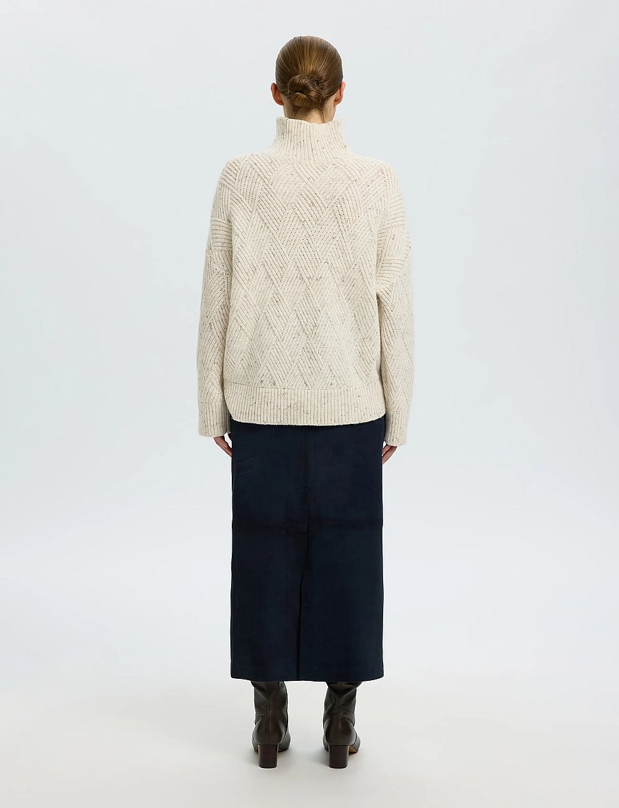 Selected - SLWCORA LS KNIT STRUCTURE HIGH NECK CAMP - pullover - egret - 2