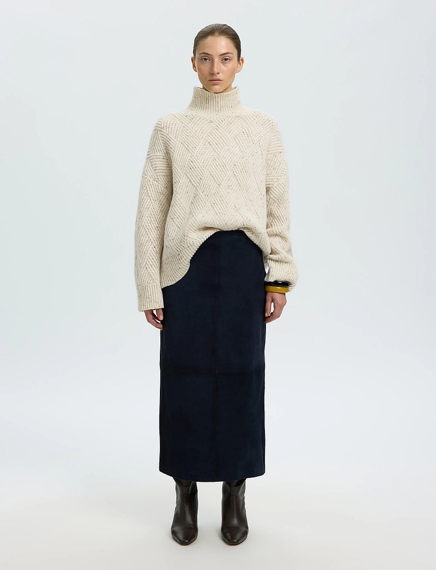 Selected - SLWCORA LS KNIT STRUCTURE HIGH NECK CAMP - pullover - egret - 3