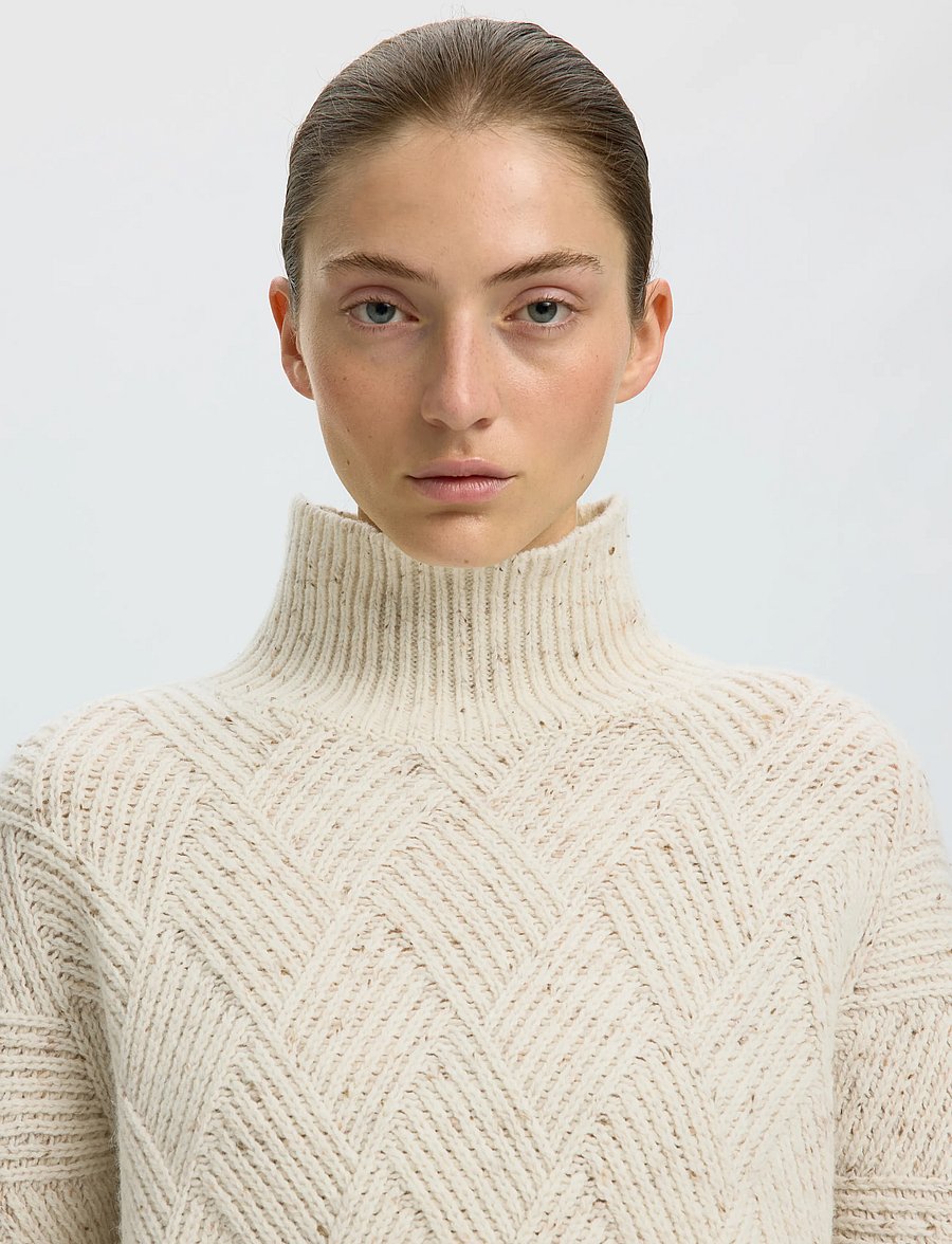 Selected - SLWCORA LS KNIT STRUCTURE HIGH NECK CAMP - pullover - egret - 4