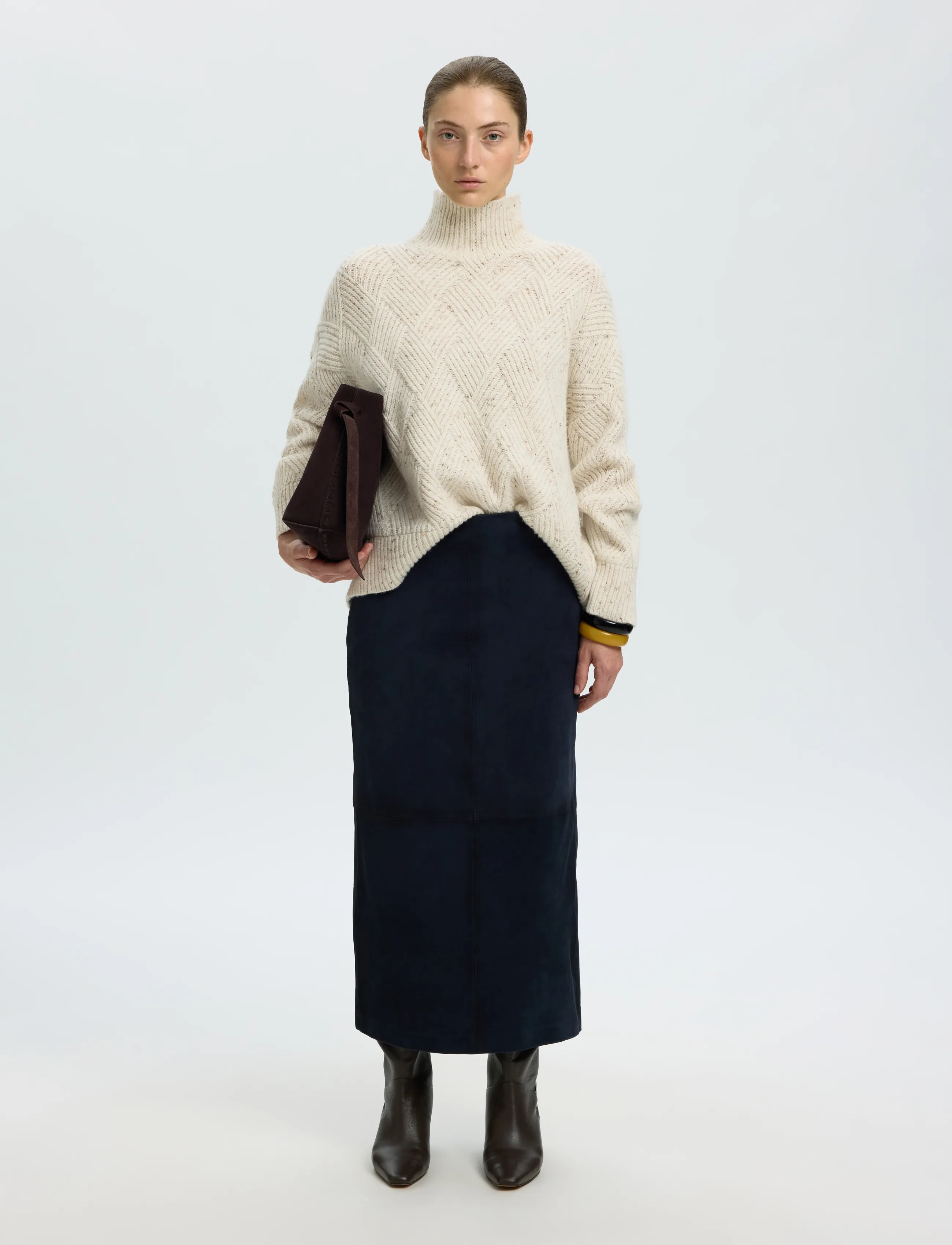 Selected - SLWCORA LS KNIT STRUCTURE HIGH NECK CAMP - pullover - egret - 5