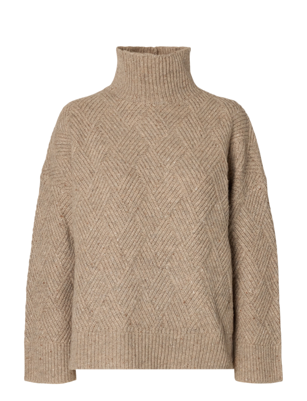Selected SLWCORA LS KNIT STRUCTURE HIGH NECK CAMP - Pullover - OATMEAL / beige