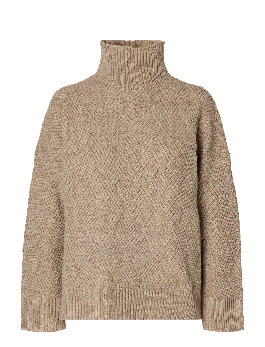 Selected - SLWCORA LS KNIT STRUCTURE HIGH NECK CAMP - pullover - oatmeal - 1