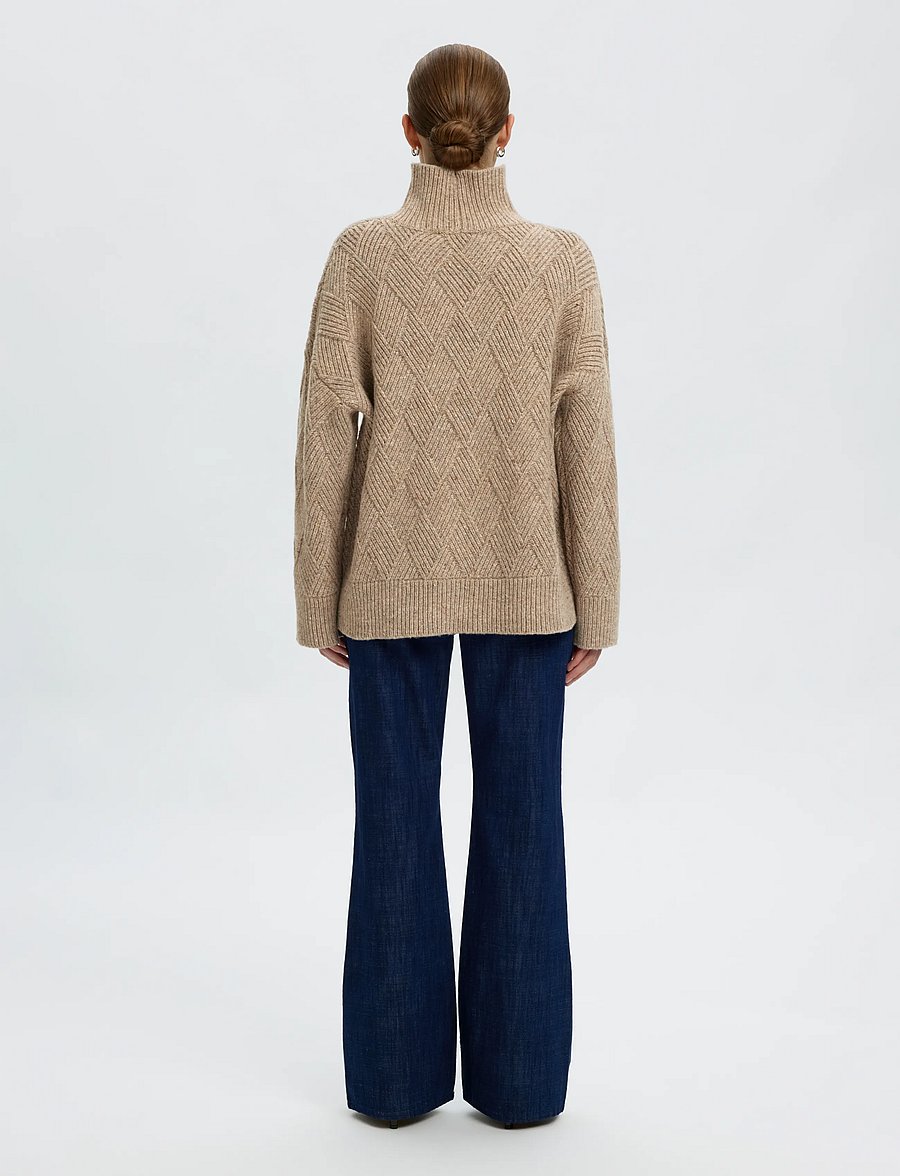 Selected - SLWCORA LS KNIT STRUCTURE HIGH NECK CAMP - pullover - oatmeal - 2
