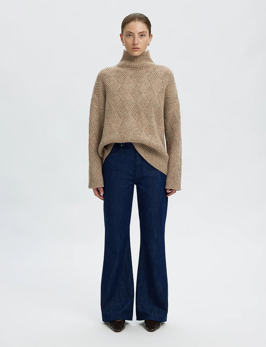 Selected - SLWCORA LS KNIT STRUCTURE HIGH NECK CAMP - pullover - oatmeal - 3