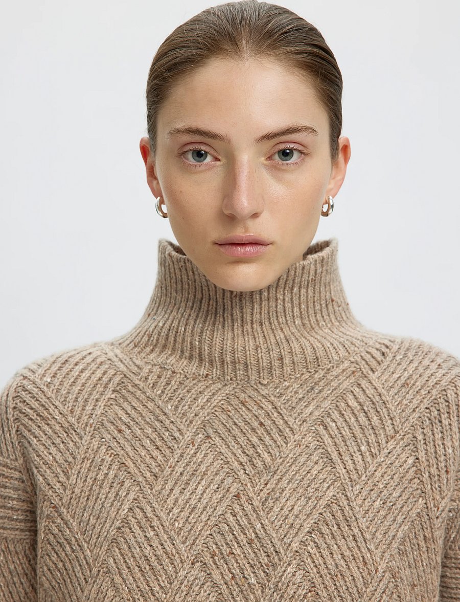 Selected - SLWCORA LS KNIT STRUCTURE HIGH NECK CAMP - pullover - oatmeal - 4